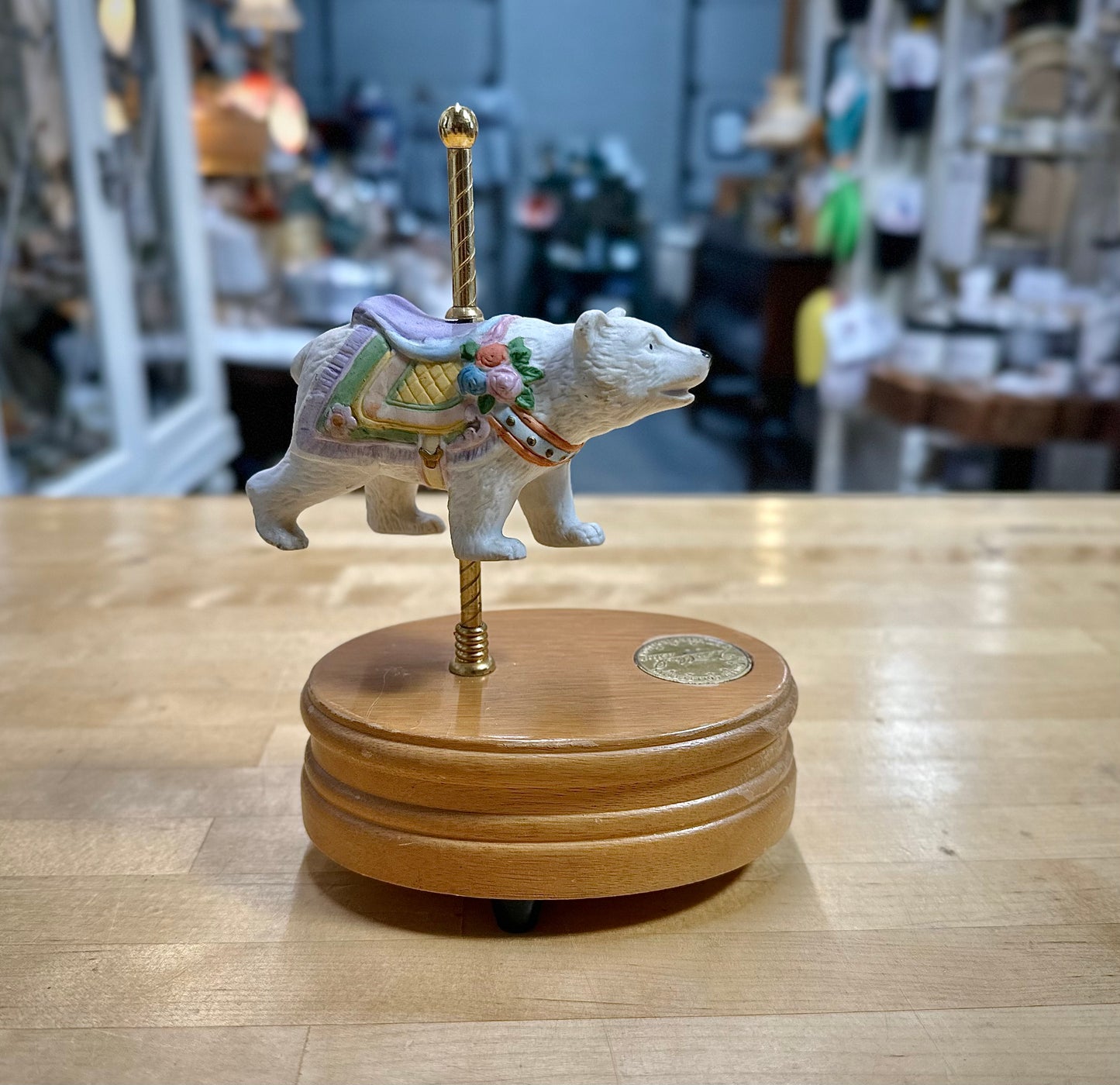 Vintage Carousel Polar Bear Music Box detail