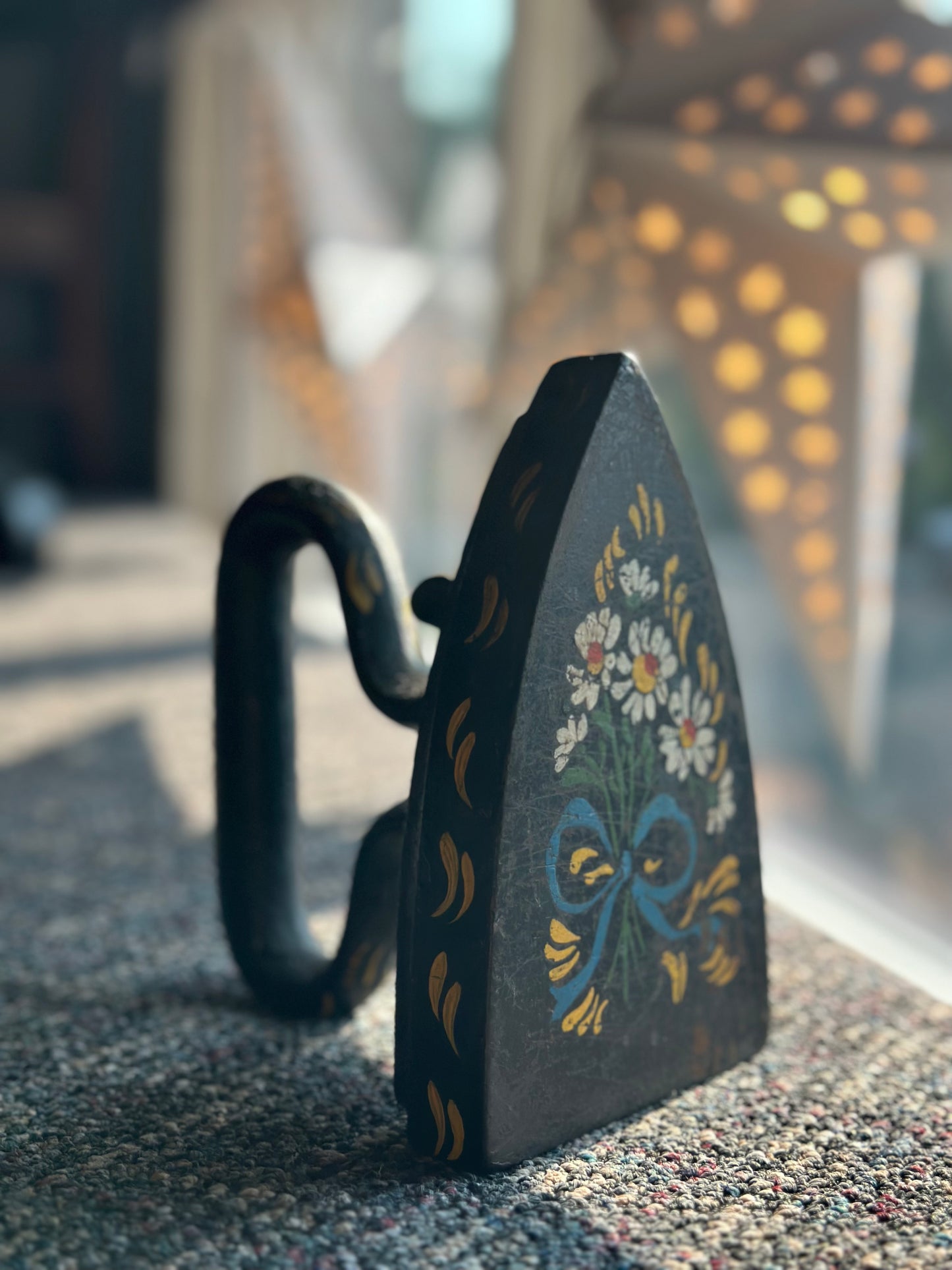 Floral Hand Painted Cast Iron Decor Piece