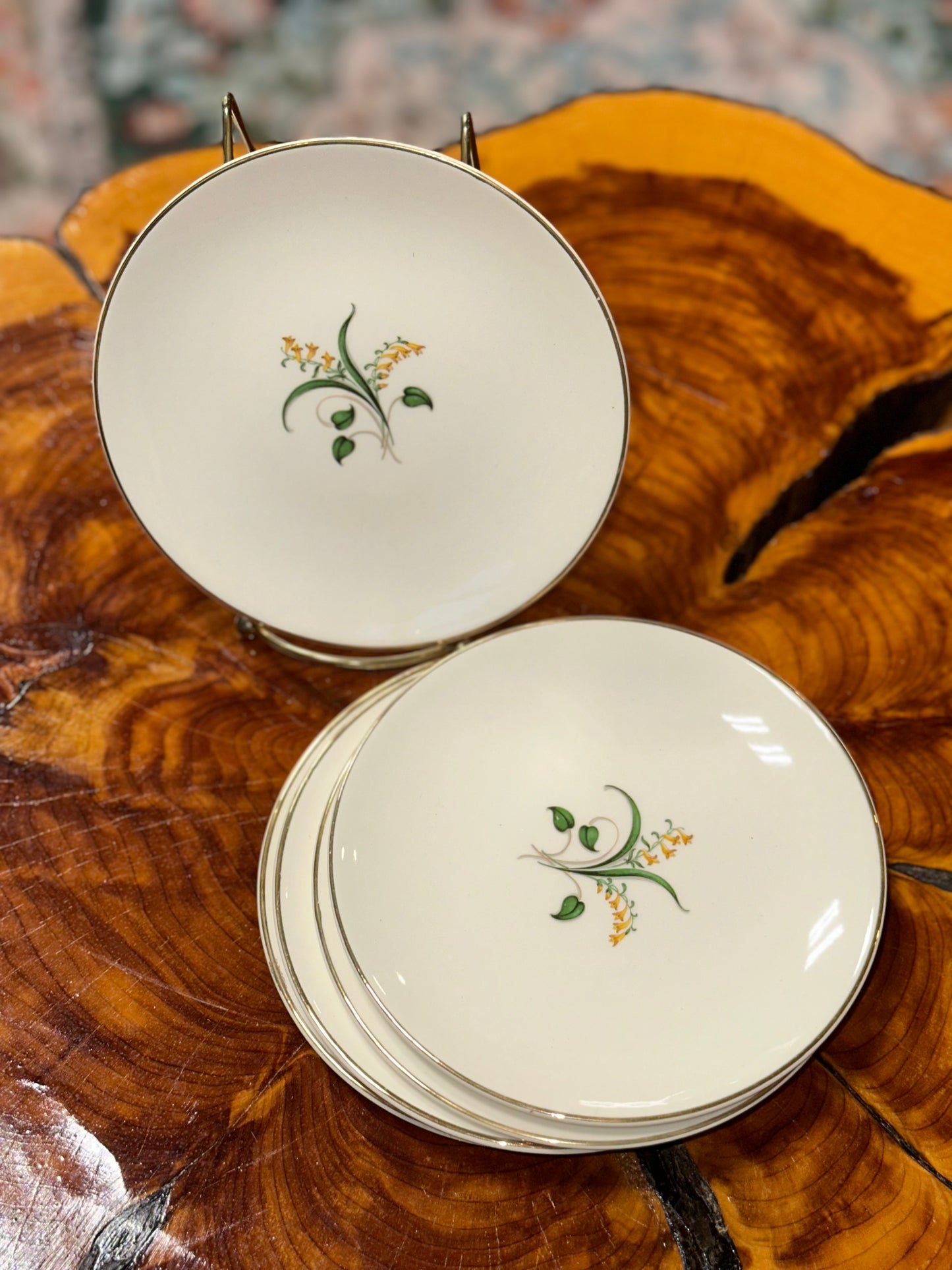 Vintage Edwin Knowles China Forsythia Floral Design Plates
