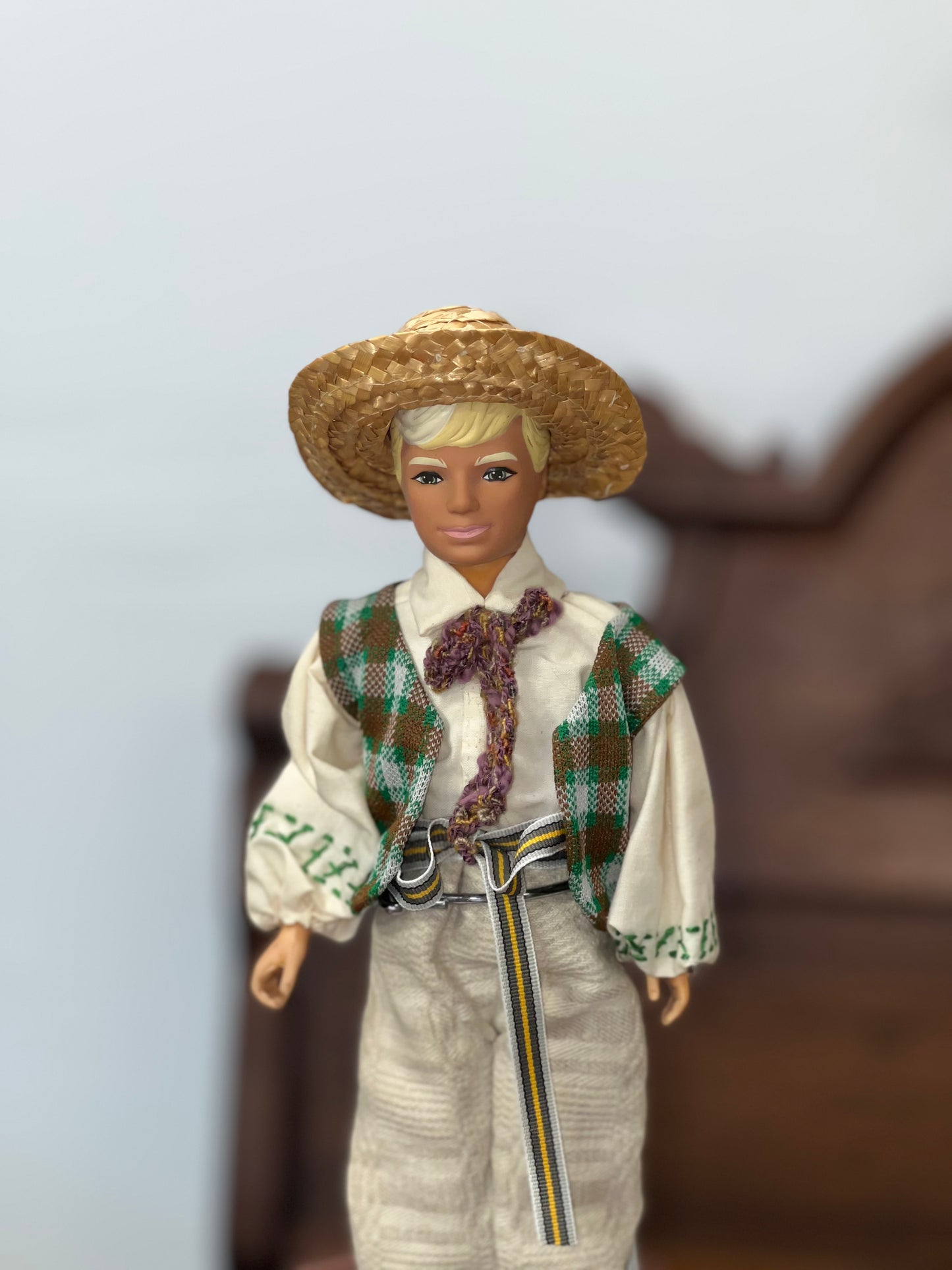 Handcrafted Folk Art Doll – Traditional Village Boy in Straw Hat
