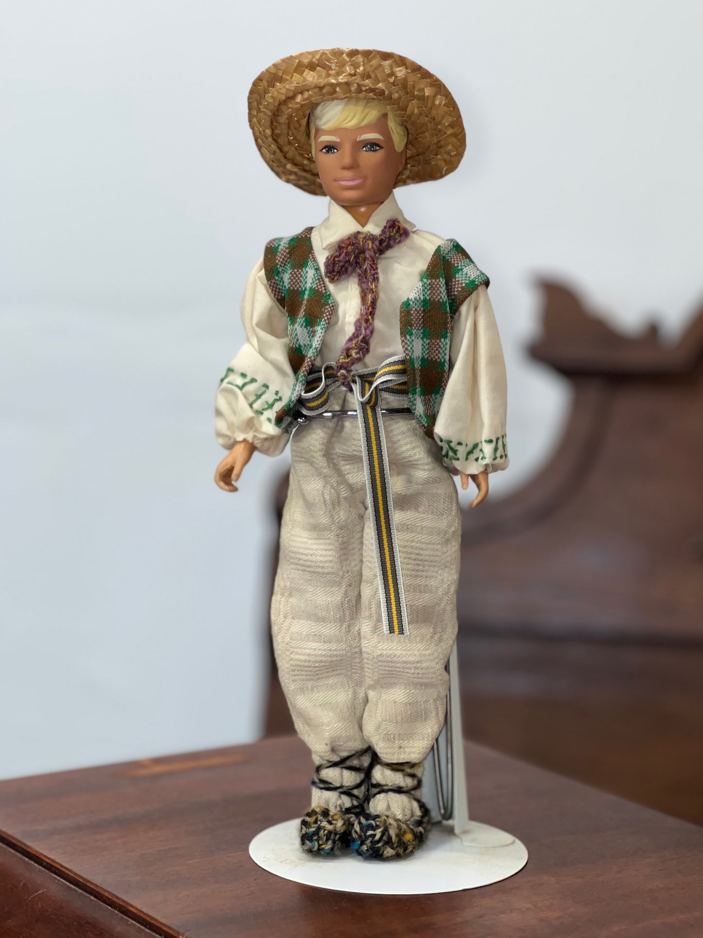 Handcrafted Folk Art Doll – Traditional Village Boy in Straw Hat