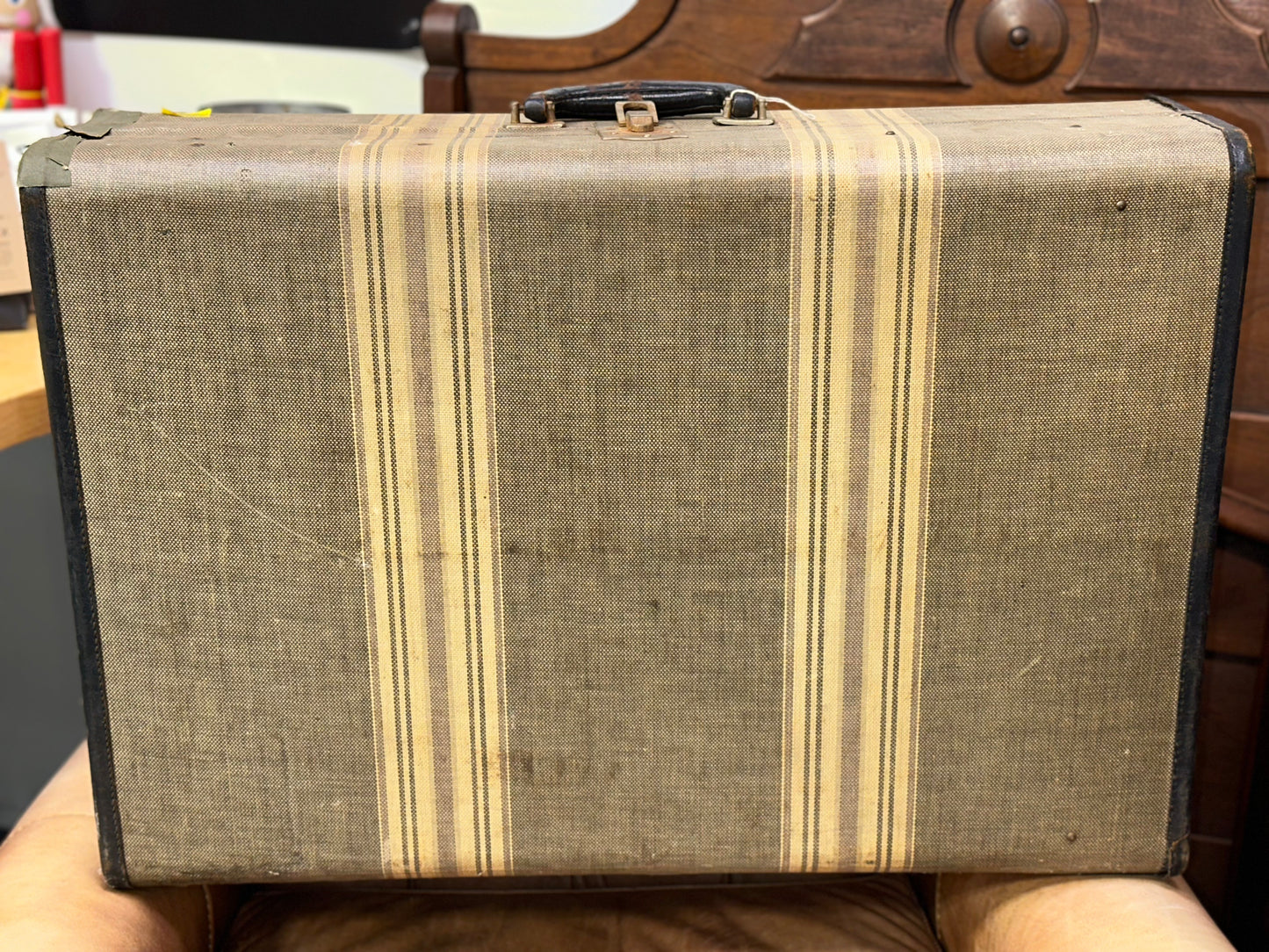 Old-world Wrapped Wood Striped Suitcase
