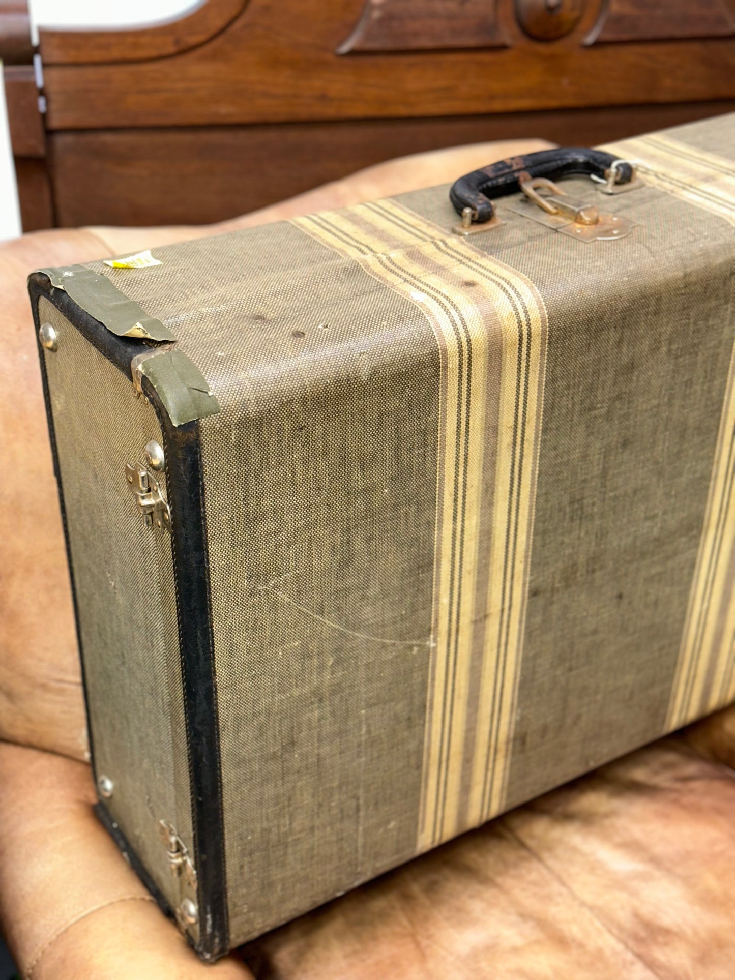 Old-world Wrapped Wood Striped Suitcase