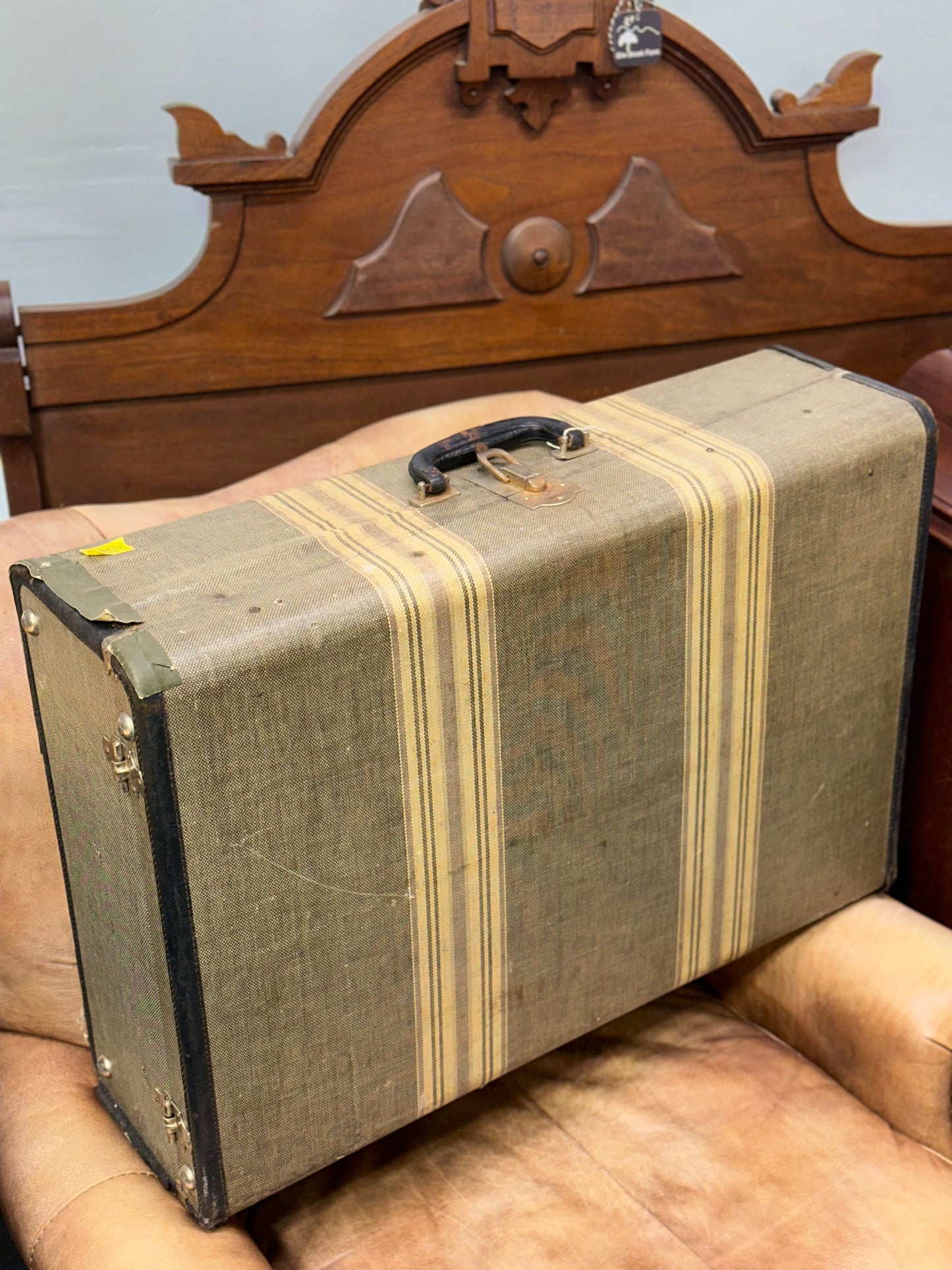 Old-world Wrapped Wood Striped Suitcase