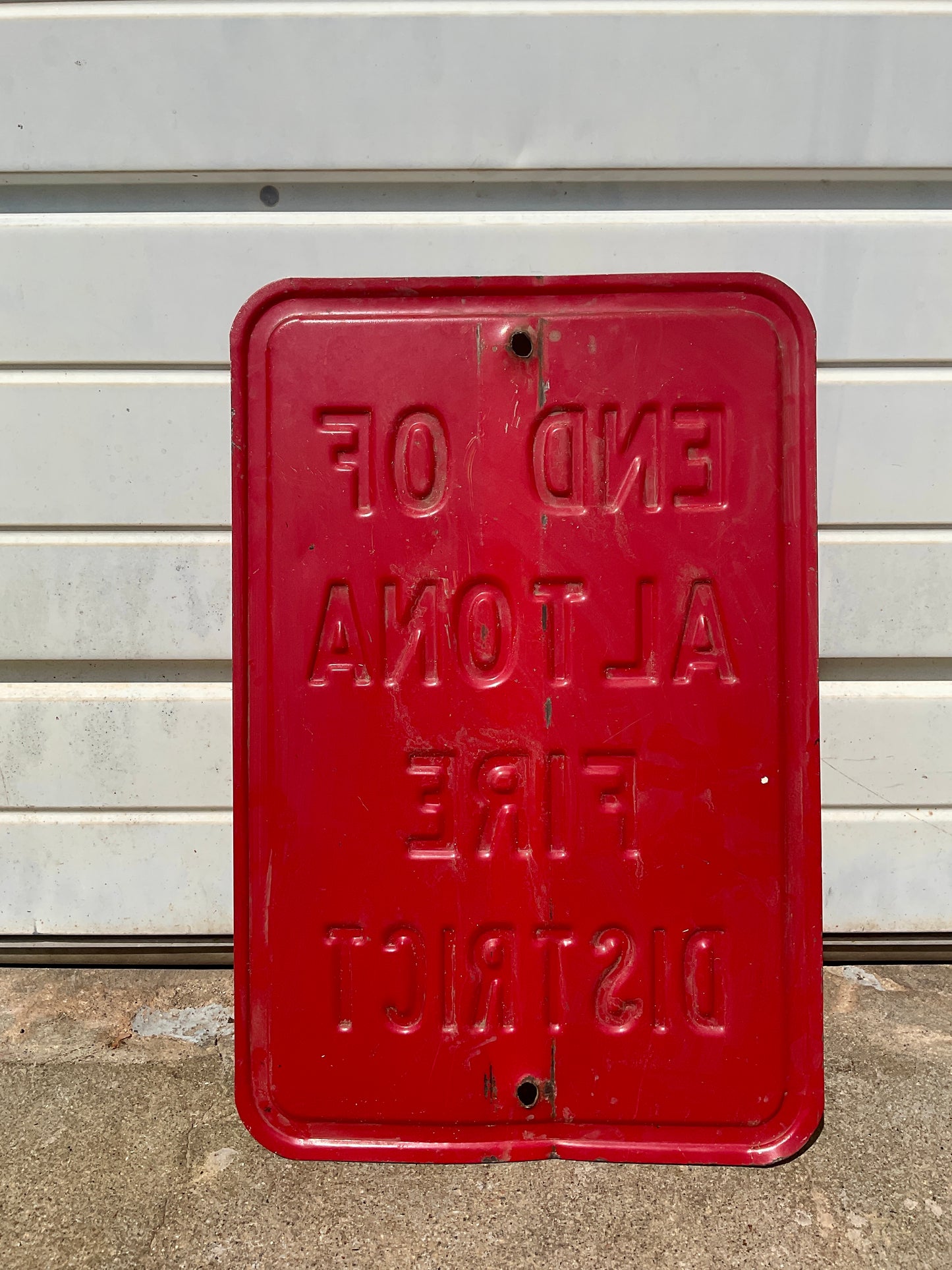 Vintage End Of Altona Fire District Metal Sign