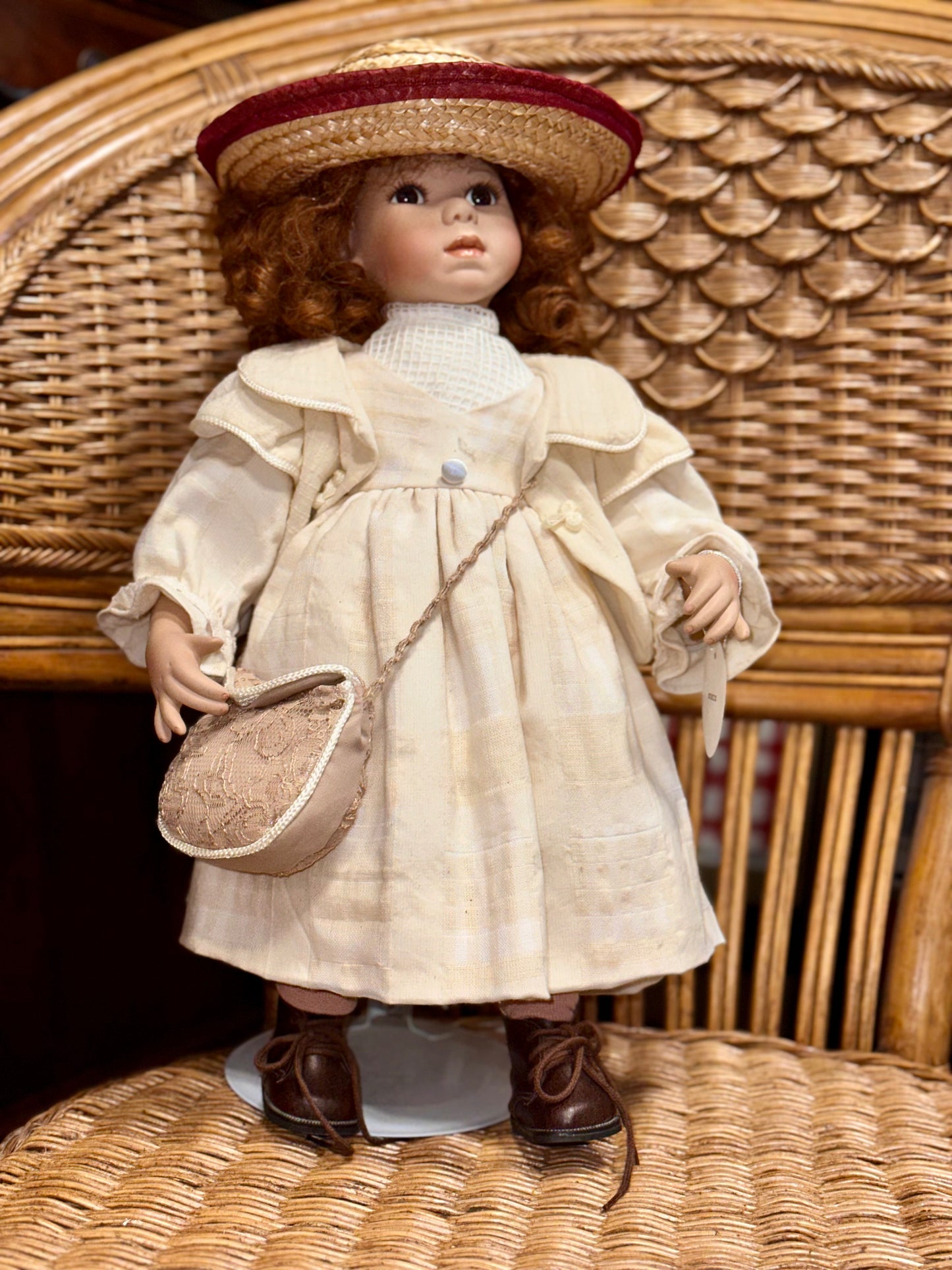 Delton Fine Collectibles Porcelain Doll - "Susie" Victorian Girl with Hat & Purse