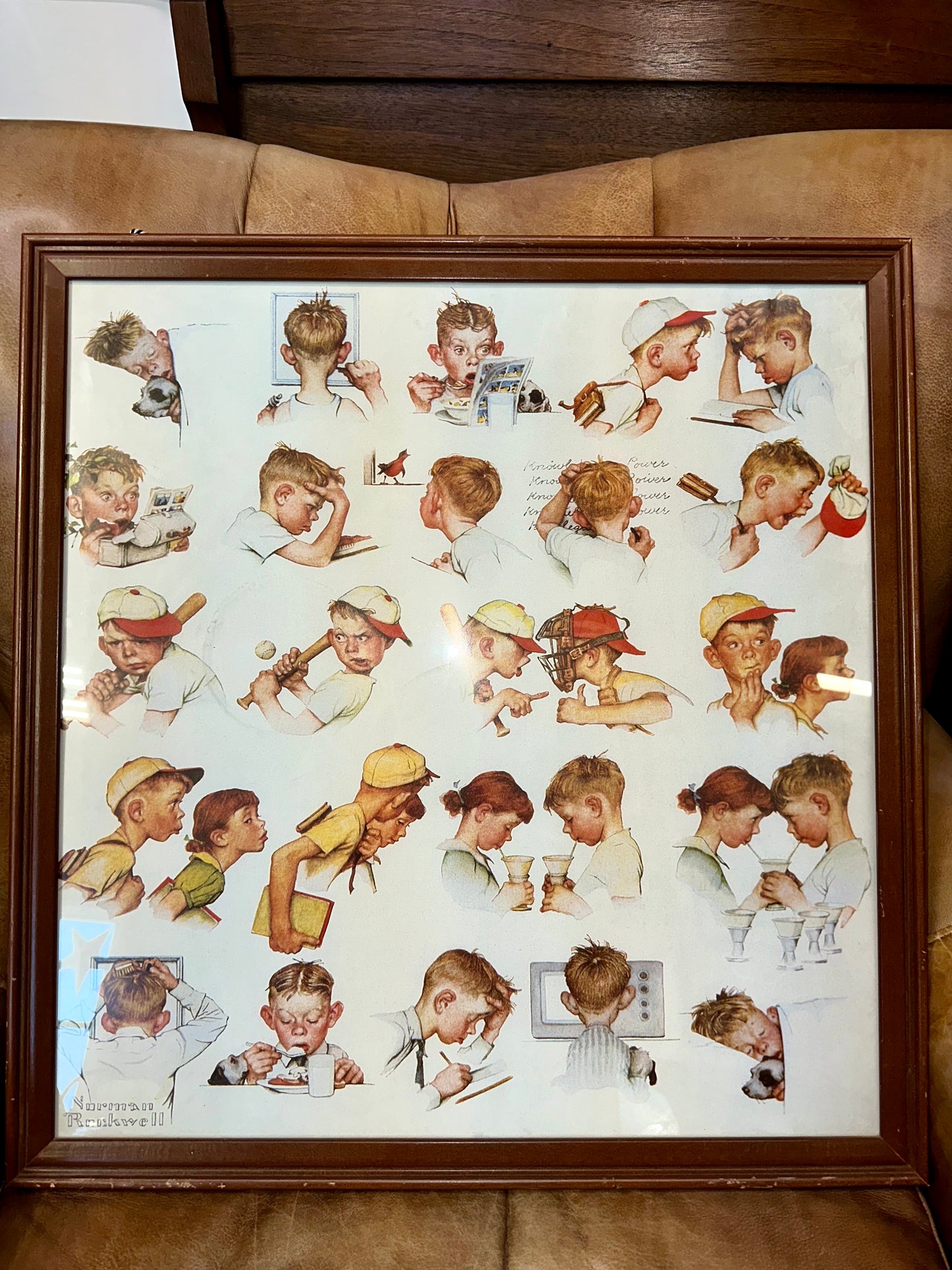 Vintage Norman Rockwell Boyhood Collage Print – Framed Americana Wall Art