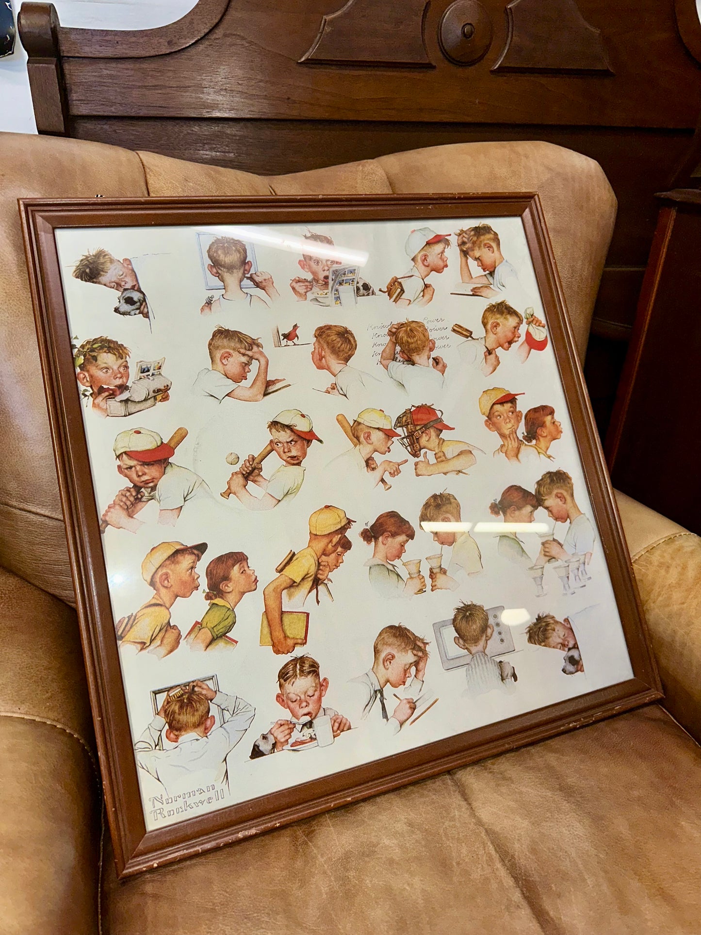 Vintage Norman Rockwell Boyhood Collage Print – Framed Americana Wall Art