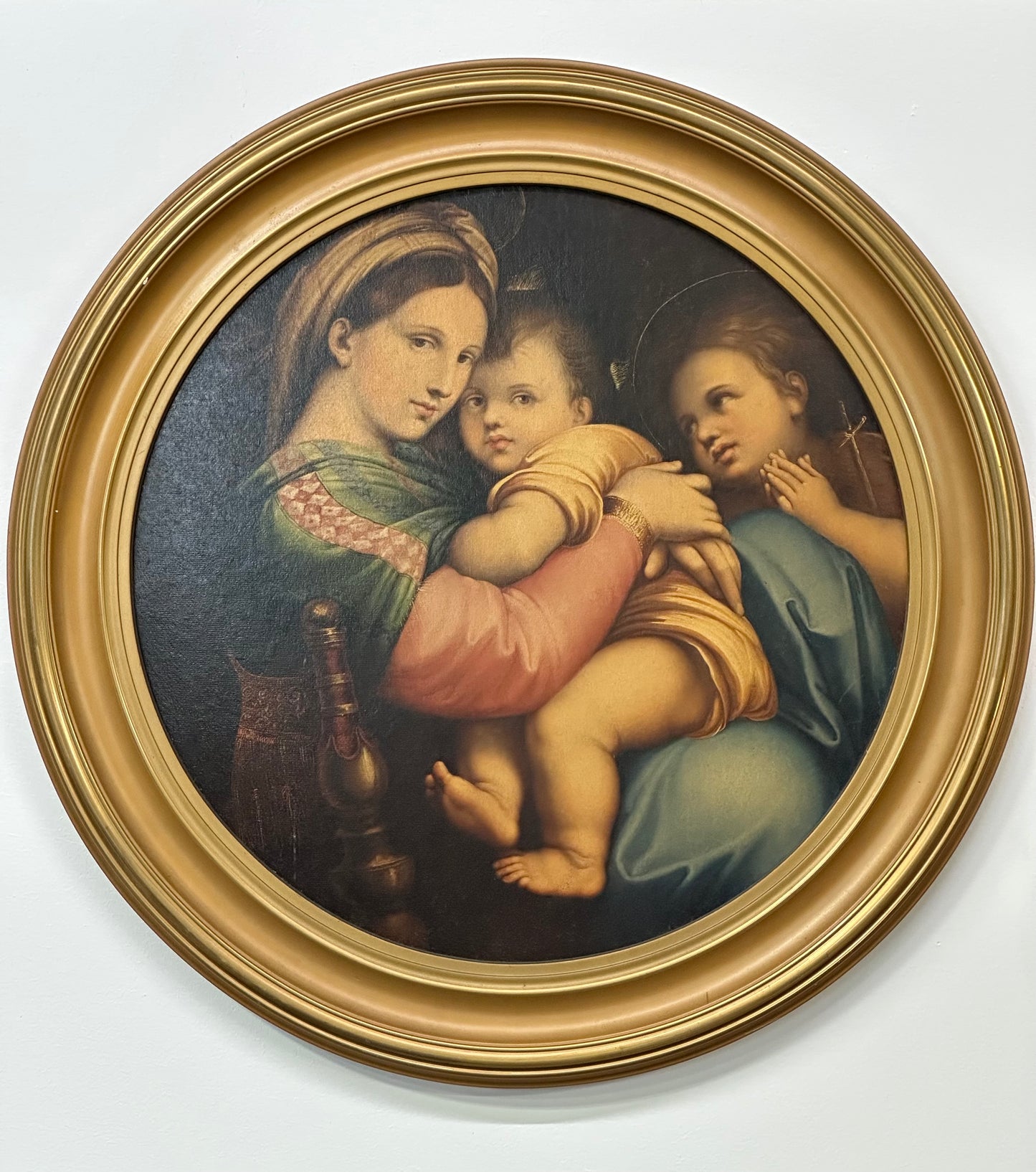 Vintage Framed Artwork "Madonna and Child with Young Saint John the Baptist" After Raphael - Published by New York