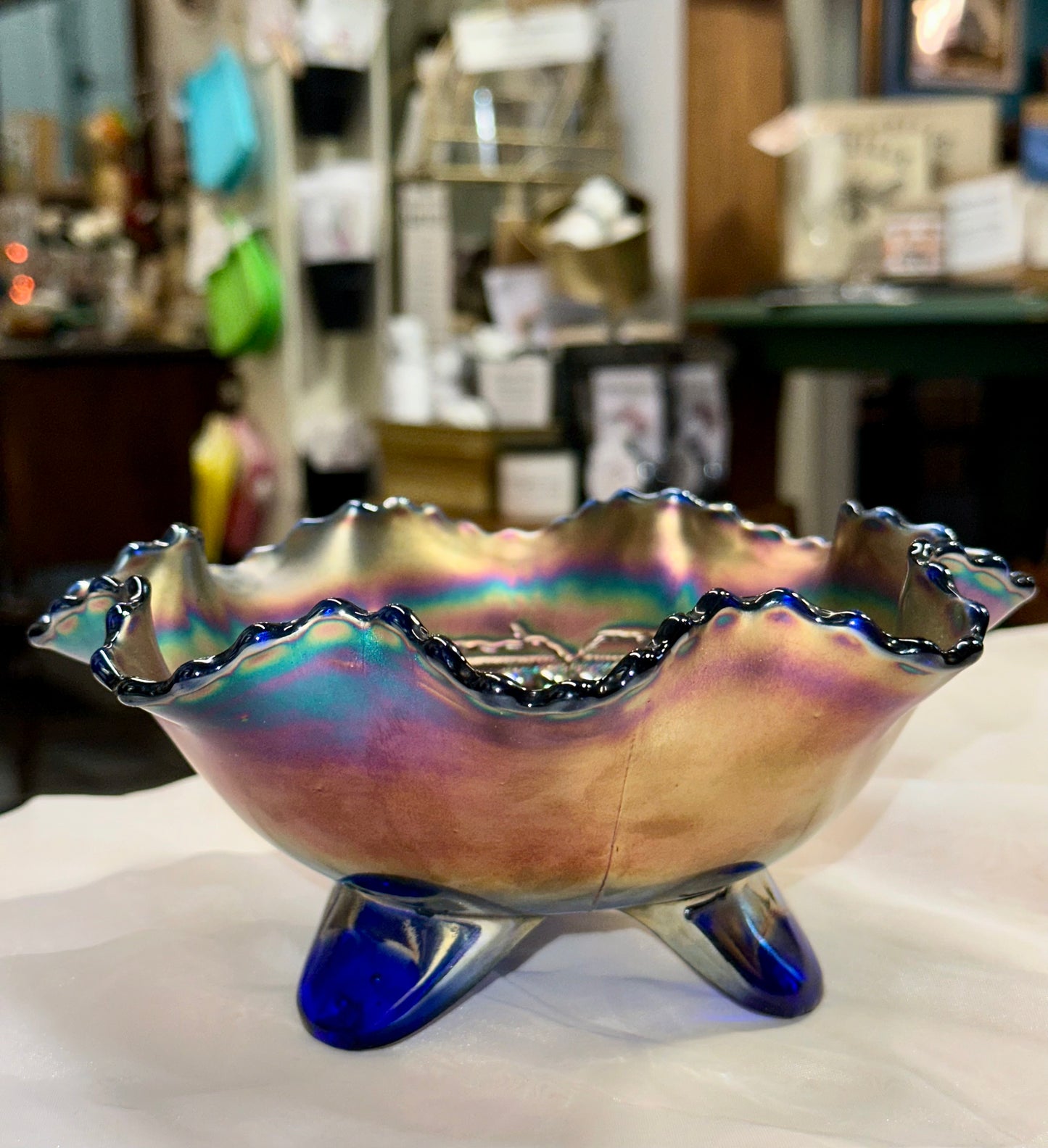 Vintage Carnival Glass Compote Dish – Grape & Leaf Pattern