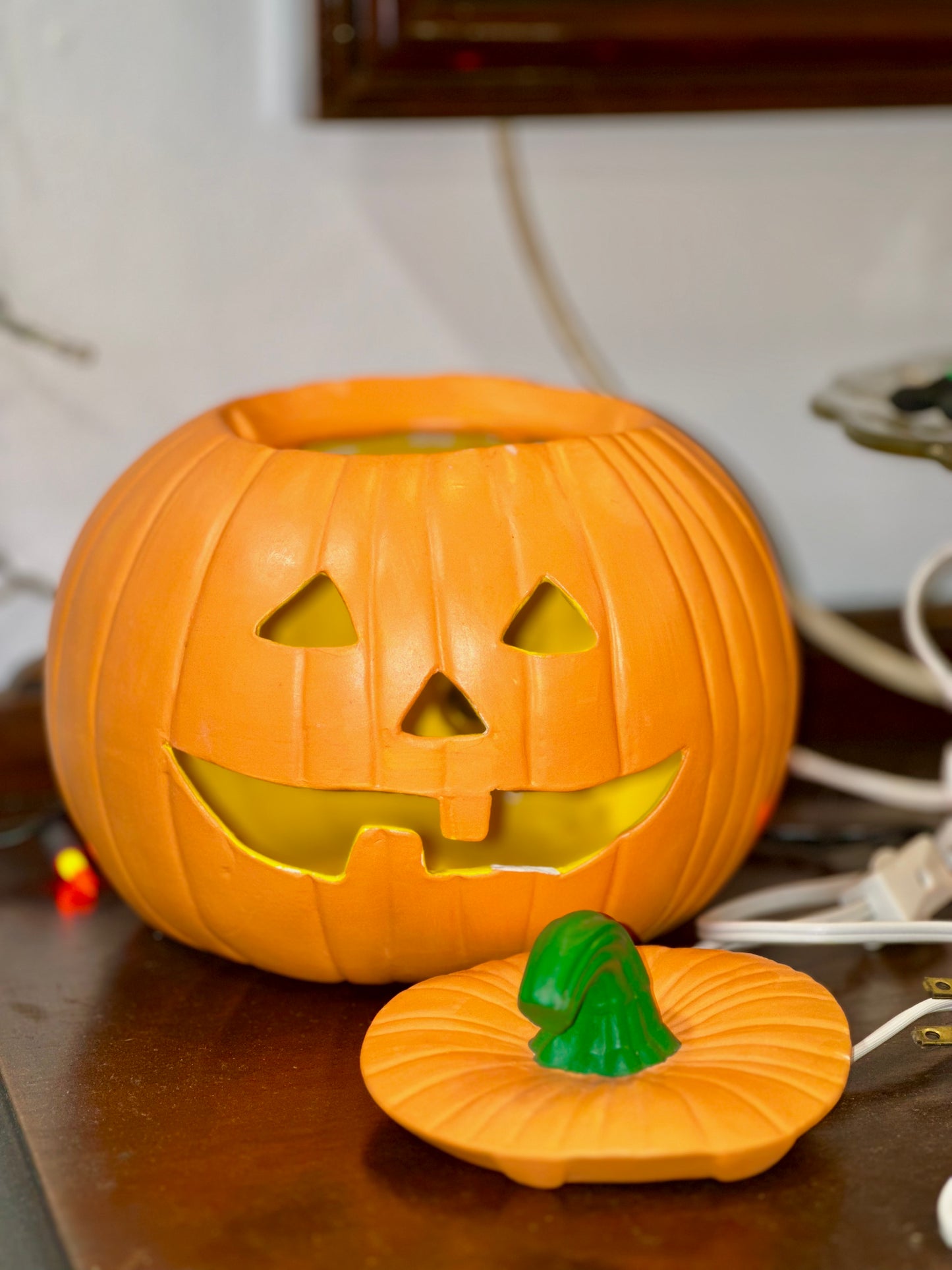 Lighted Ceramic Halloween Pumpkin Decoration