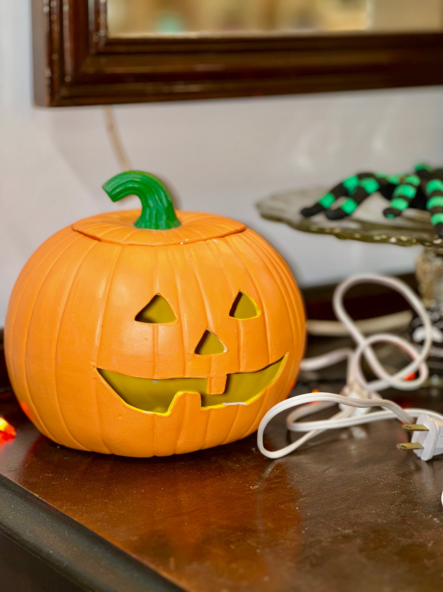 Lighted Ceramic Halloween Pumpkin Decoration