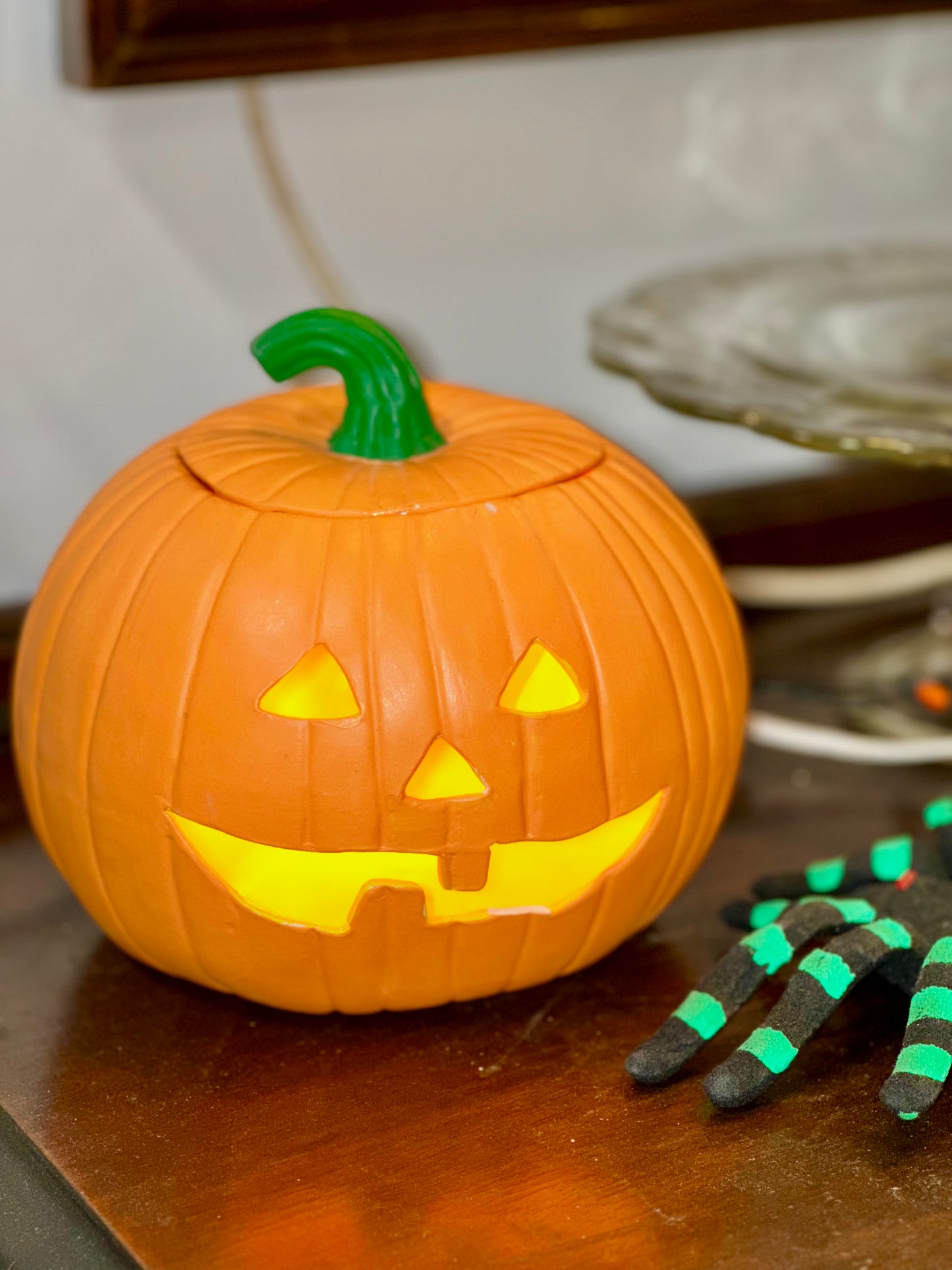 Lighted Ceramic Halloween Pumpkin Decoration