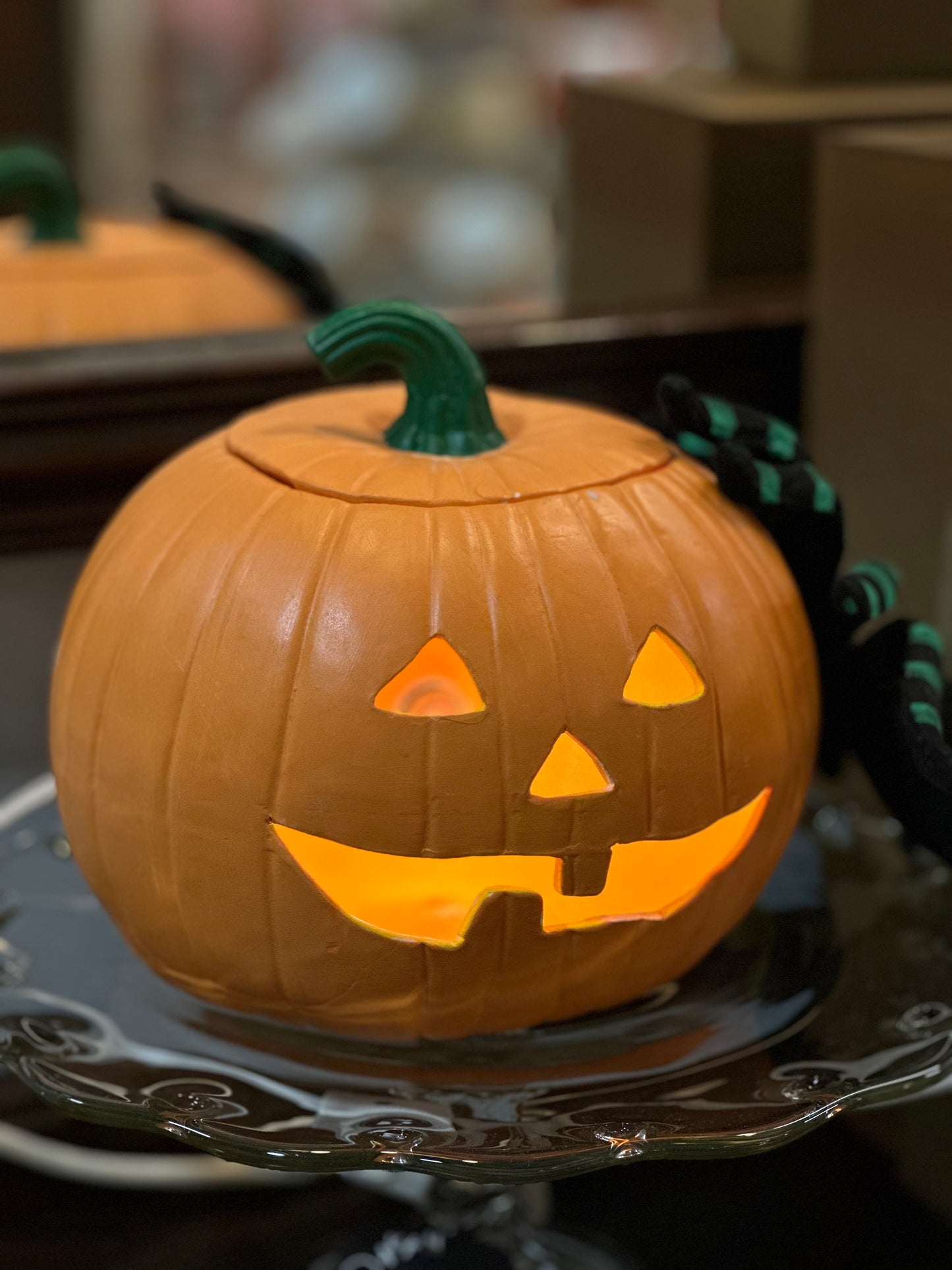 Lighted Ceramic Halloween Pumpkin Decoration