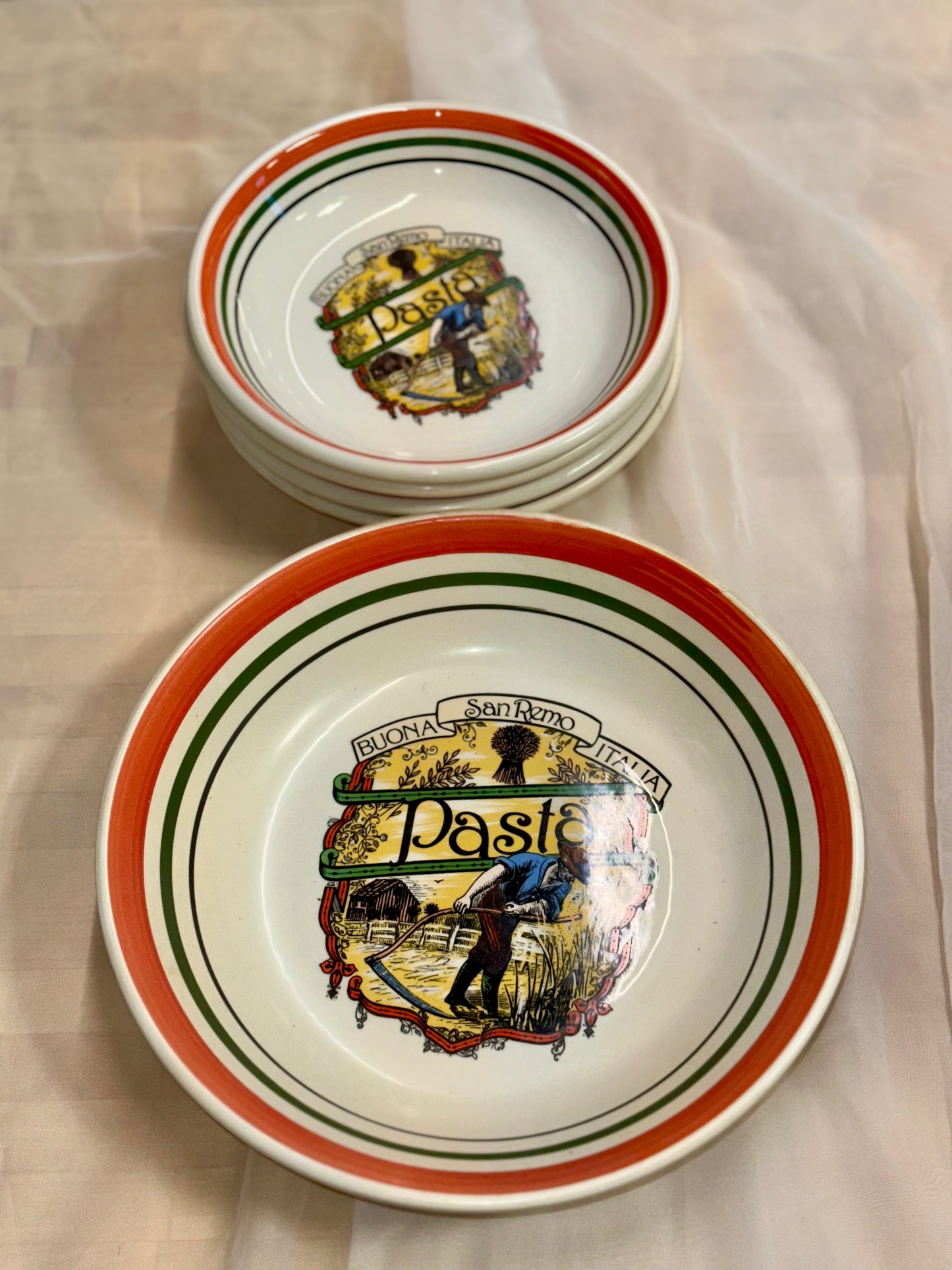 Italian Pasta Bowl Set Buona San Remo – 5 Piece Ceramic Serving Set