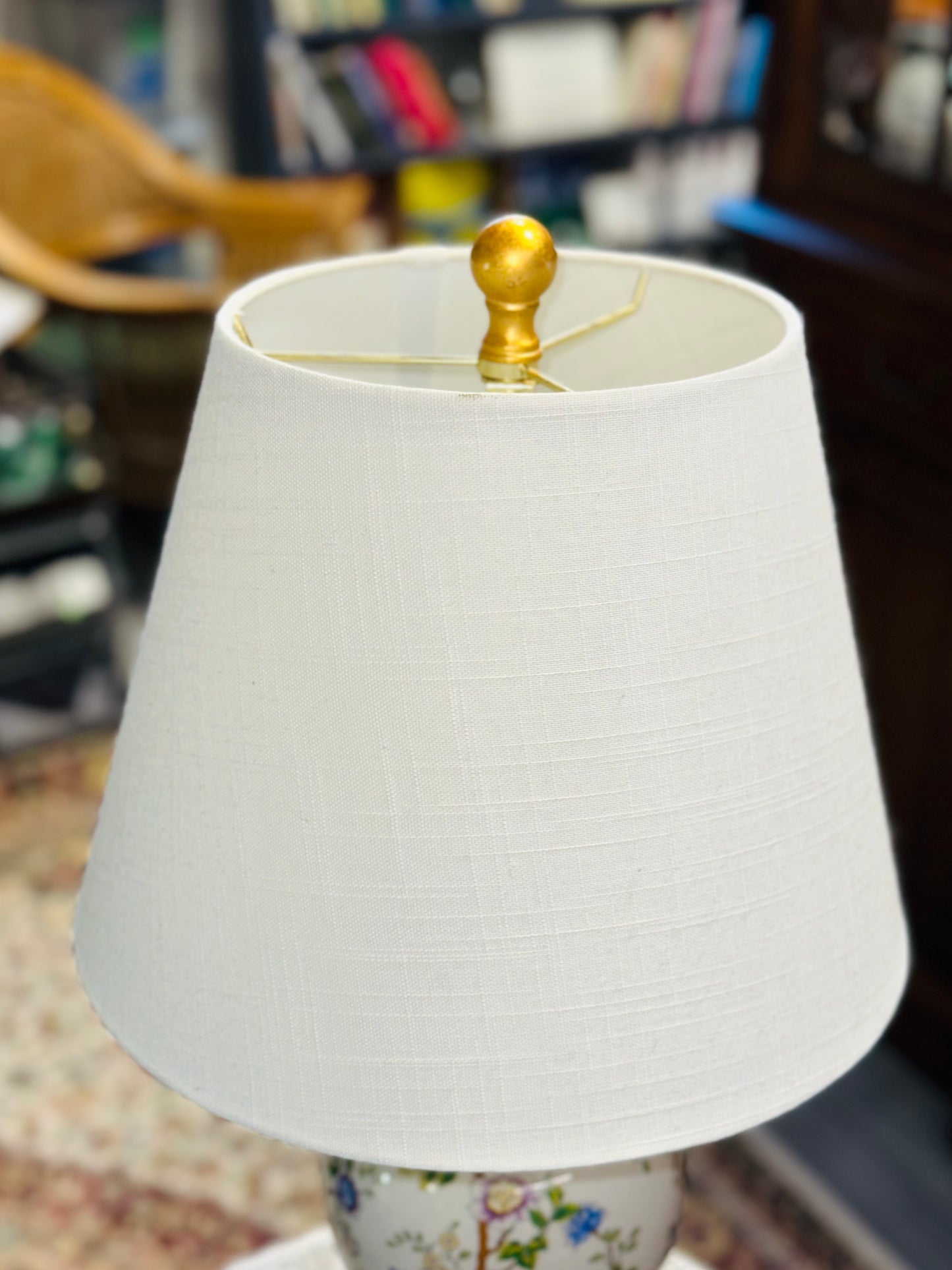 Vintage Floral Porcelain Table Lamp with Gold Base