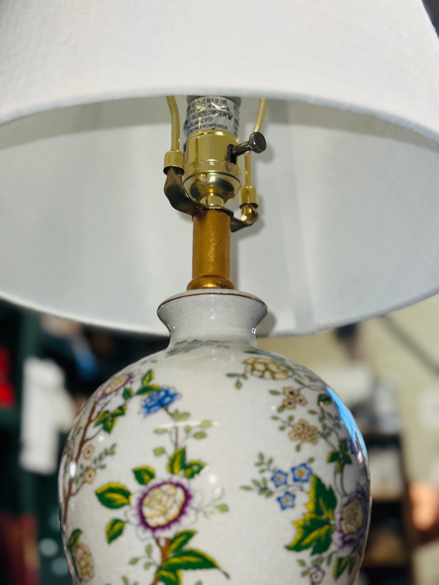 Vintage Floral Porcelain Table Lamp with Gold Base