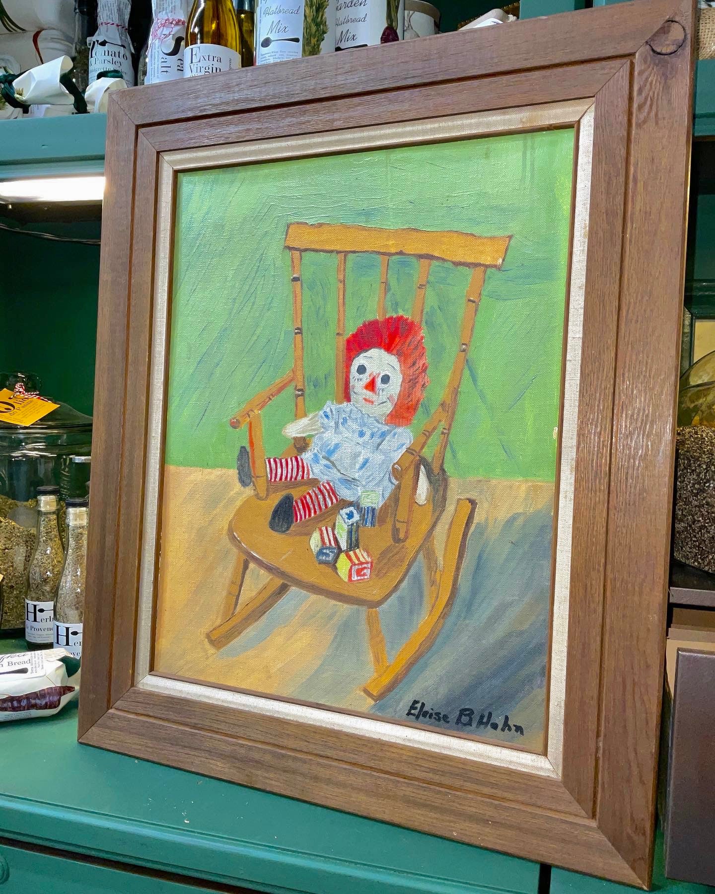 Vintage Framed Folk Art Paintings of Raggedy Ann Andy Dolls