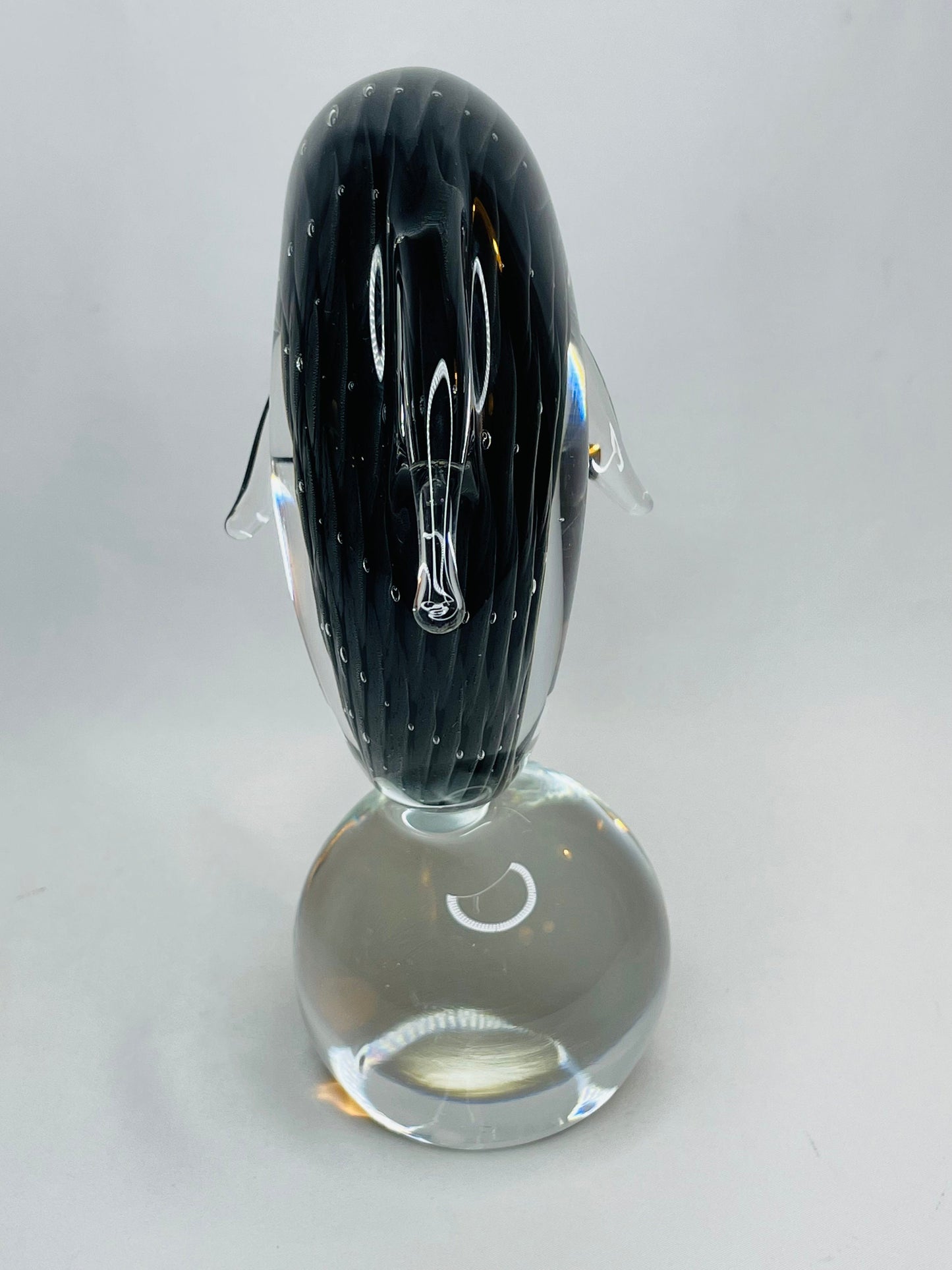 Murano Blown Glass Black/Grey Scaled Design Dolphin Paperweight