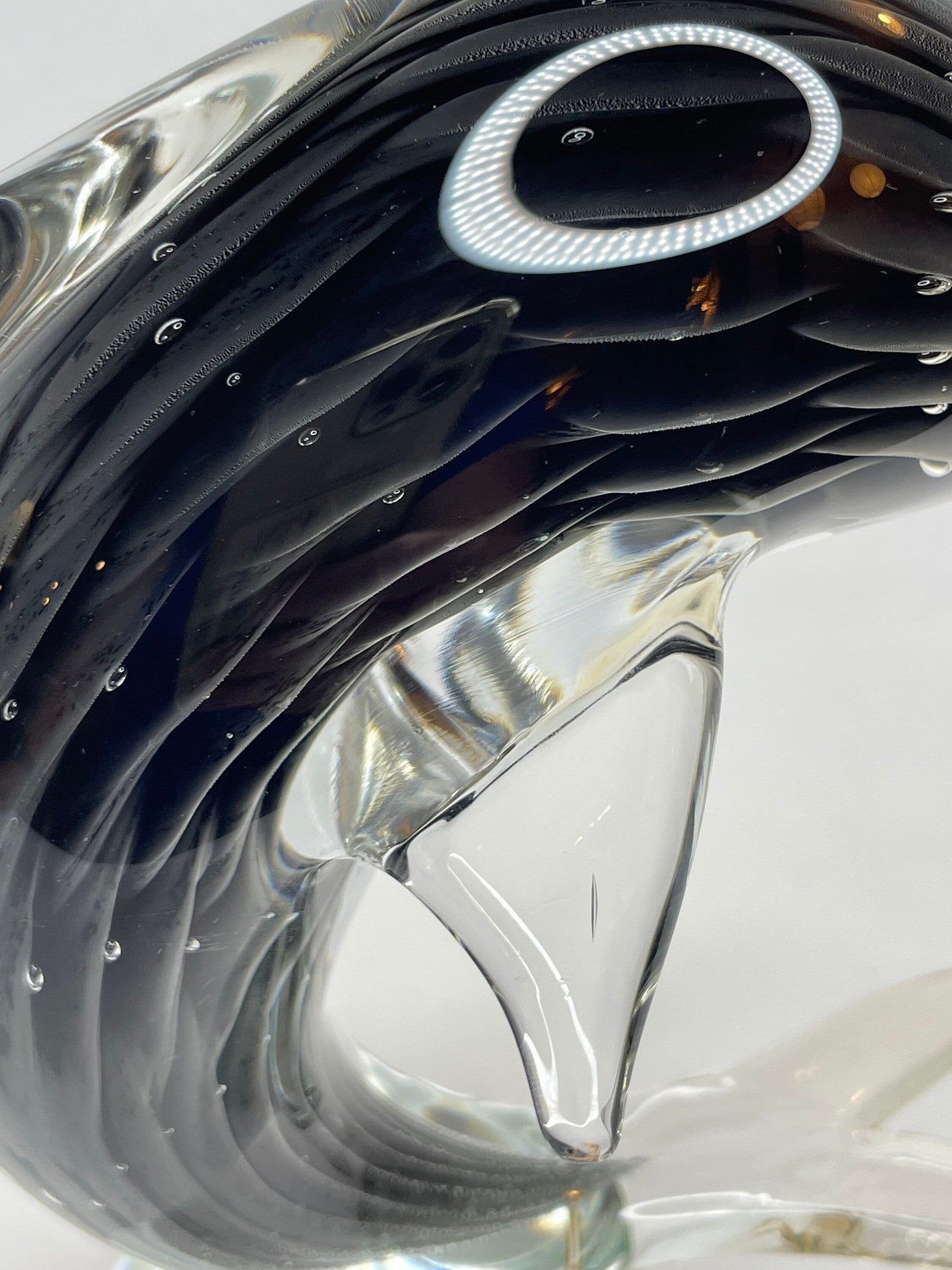 Murano Blown Glass Black/Grey Scaled Design Dolphin Paperweight
