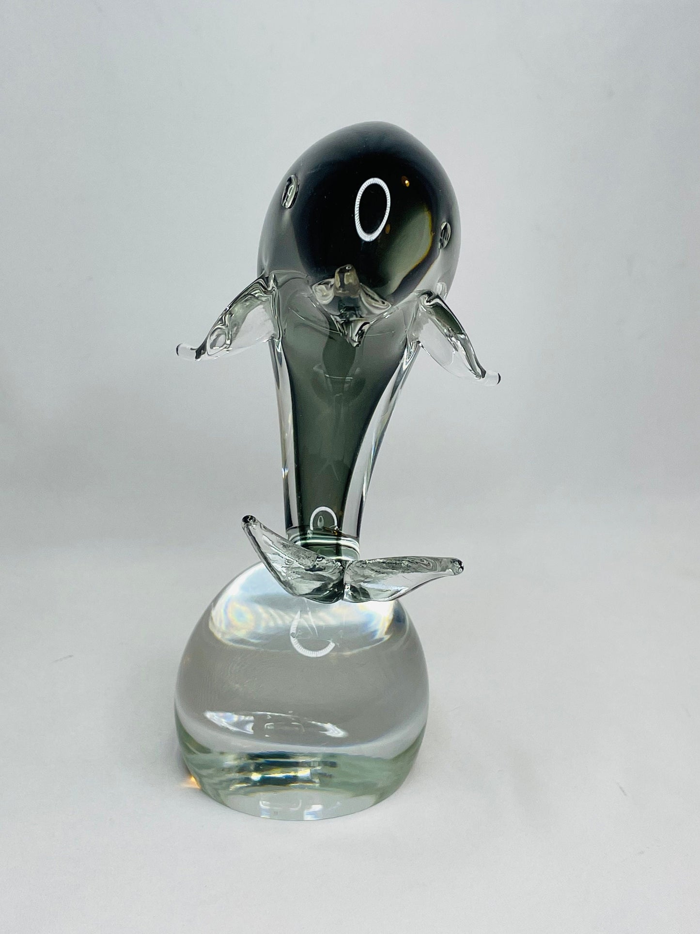 Murano Blown Glass Grey Dolphin Paperweight