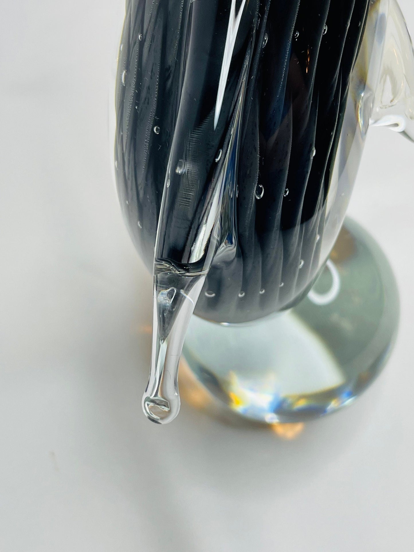 Murano Blown Glass Black/Grey Scaled Design Dolphin Paperweight