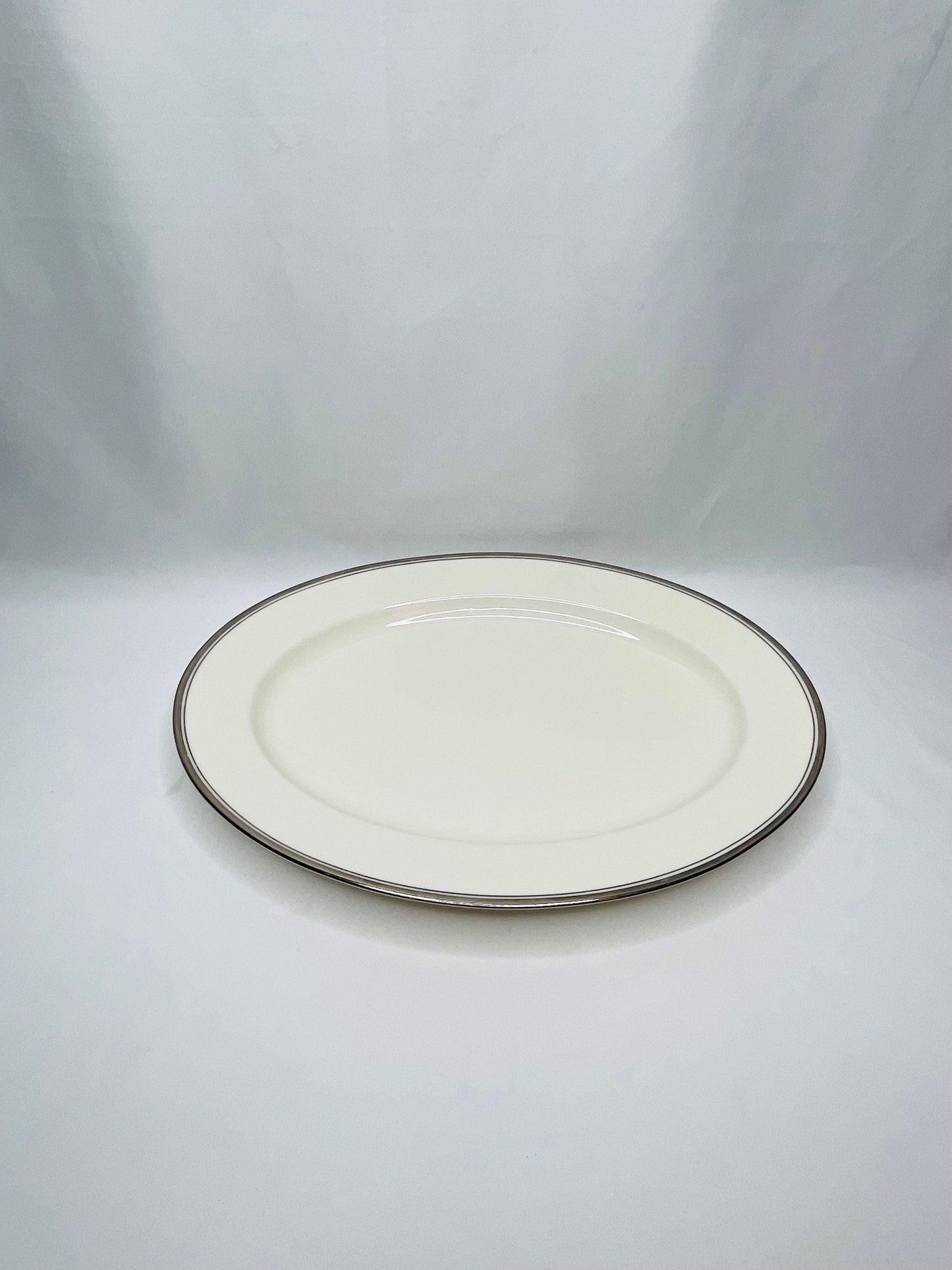 Noritake Ivory China White Silver Rimmed Oval Snack Platter