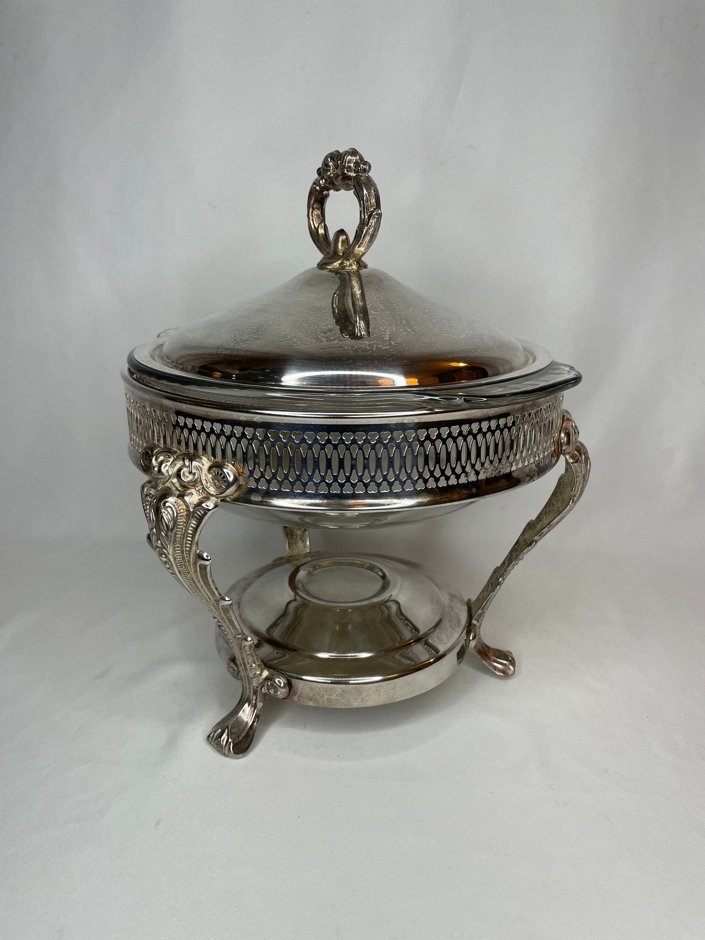 Vintage Raised Silver Serving Casserole Dish with Cover