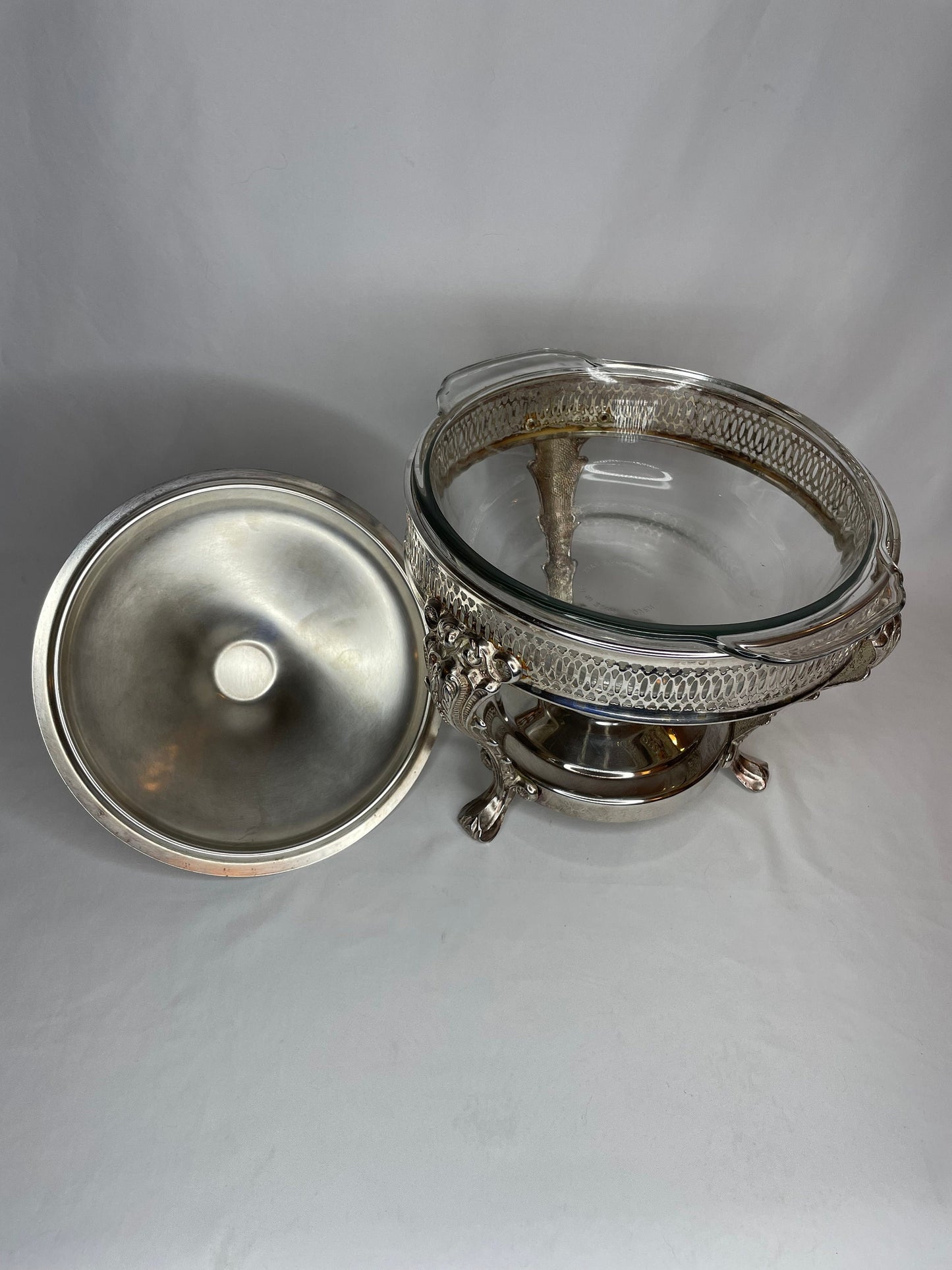 Vintage Raised Silver Serving Casserole Dish with Cover