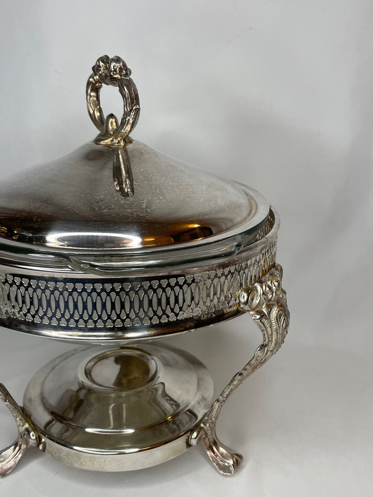 Vintage Raised Silver Serving Casserole Dish with Cover