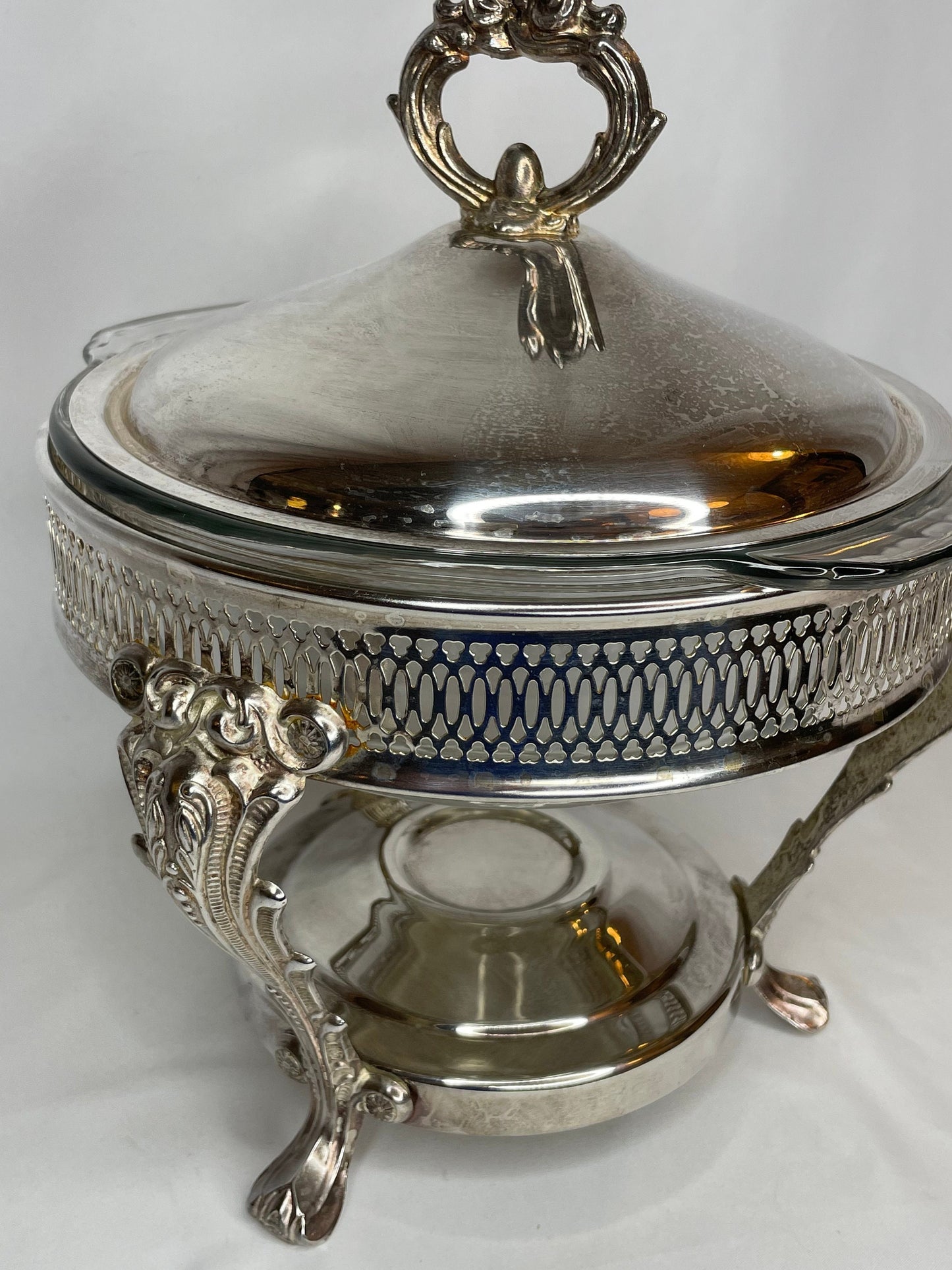 Vintage Raised Silver Serving Casserole Dish with Cover