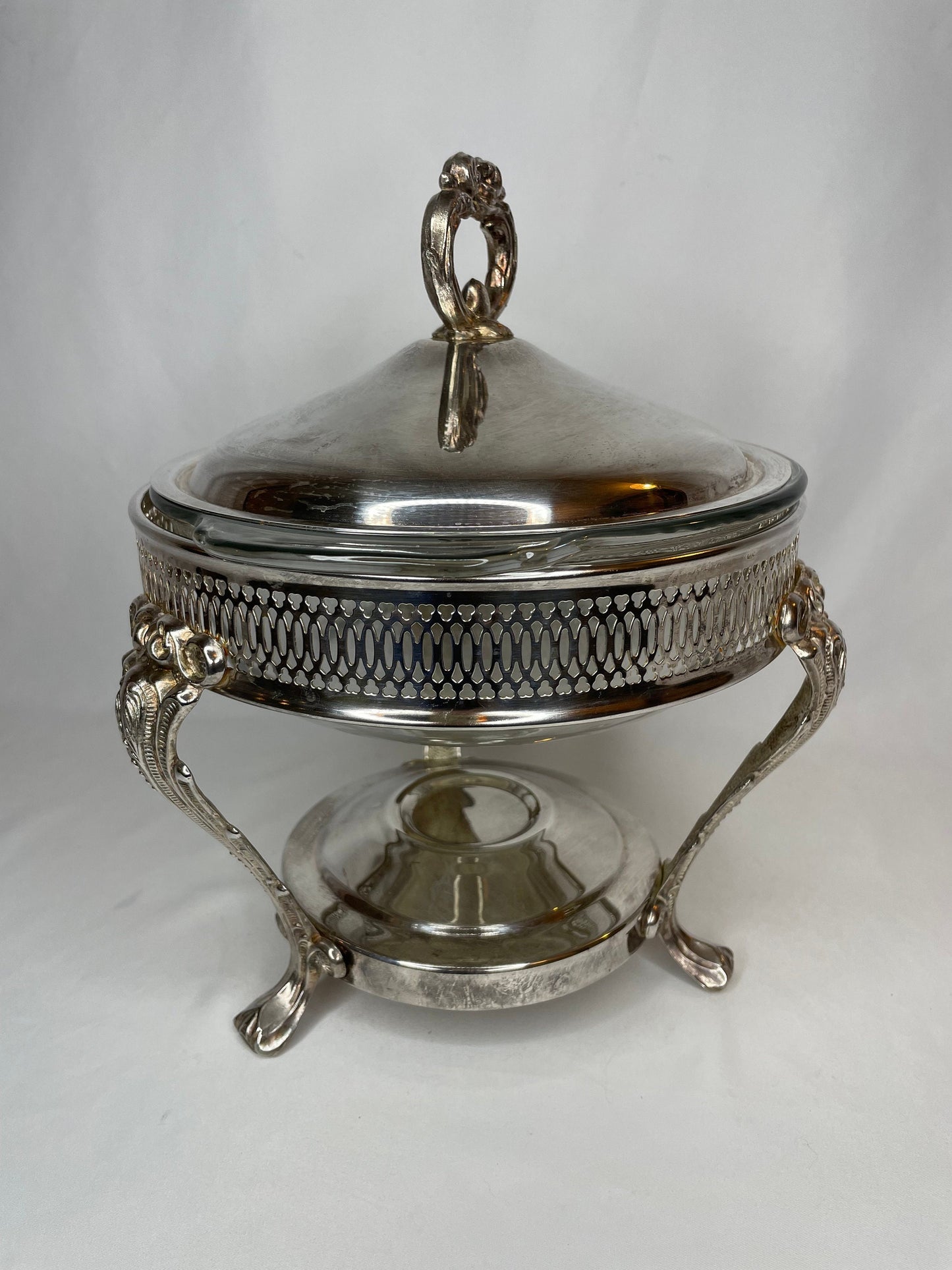 Vintage Raised Silver Serving Casserole Dish with Cover