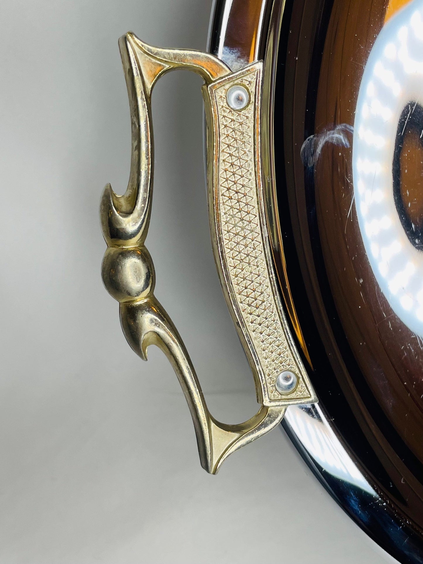 Vintage Large Silver Platter With Brass Handles