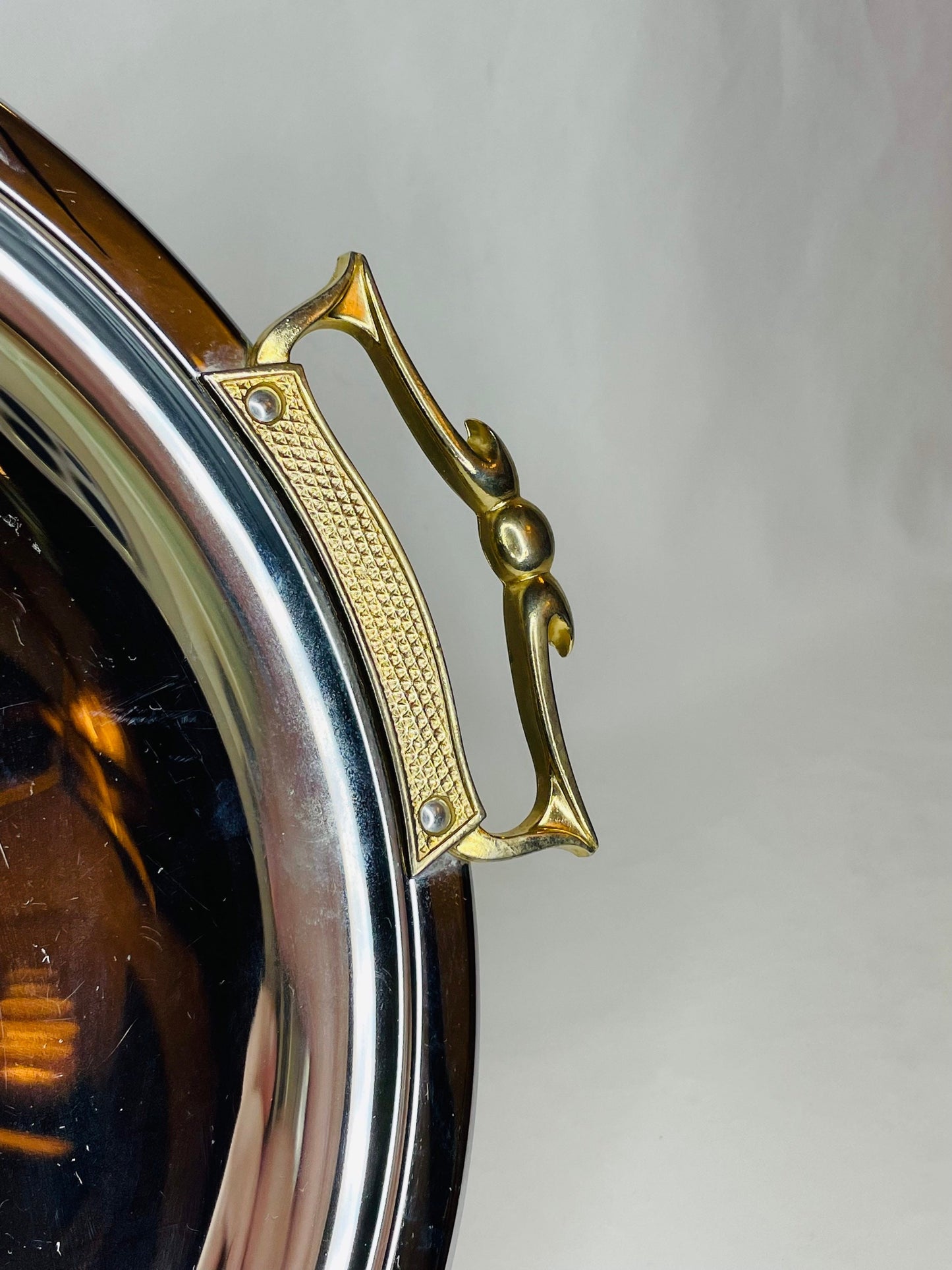 Vintage Large Silver Platter With Brass Handles
