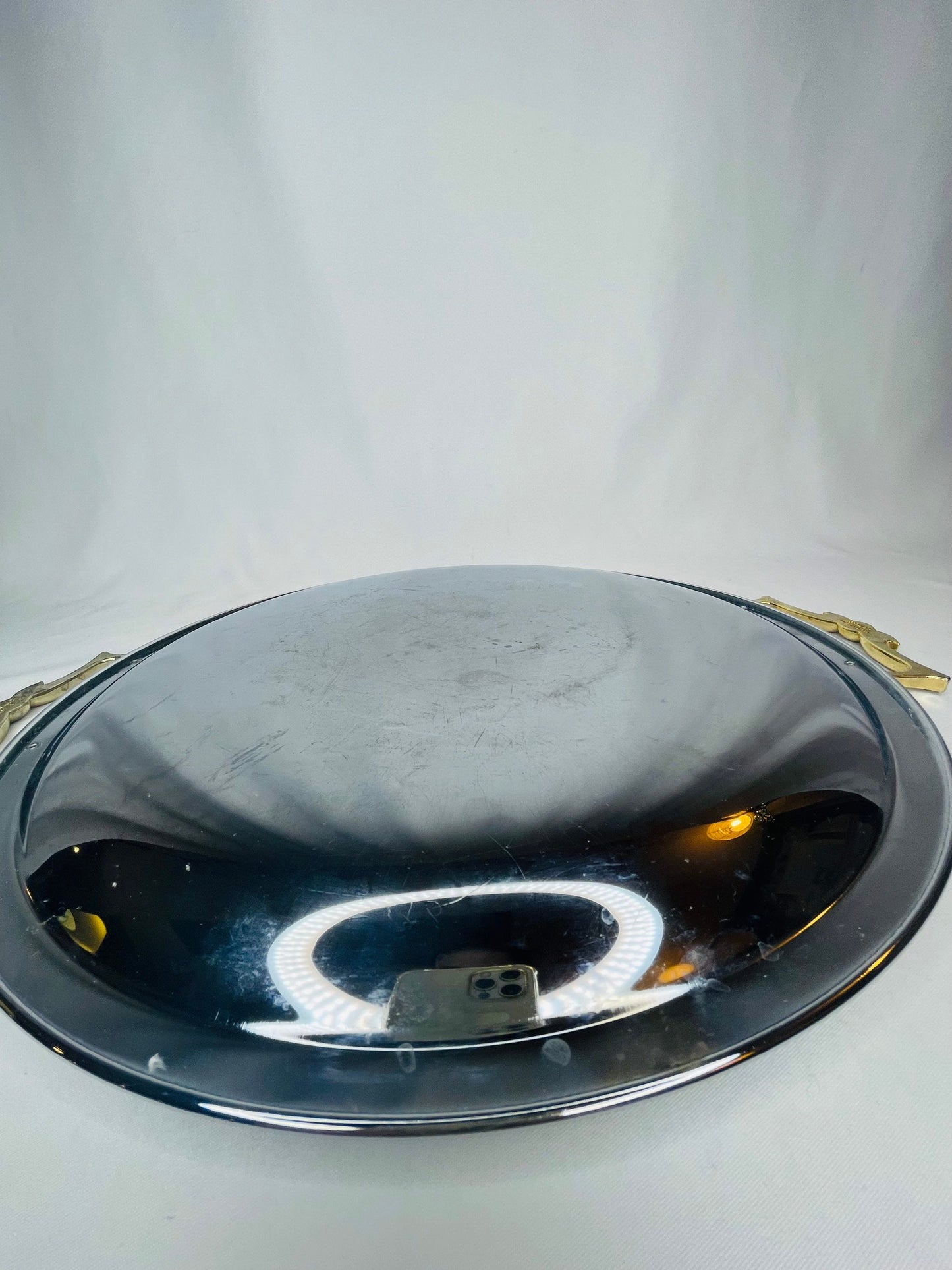 Vintage Large Silver Platter With Brass Handles