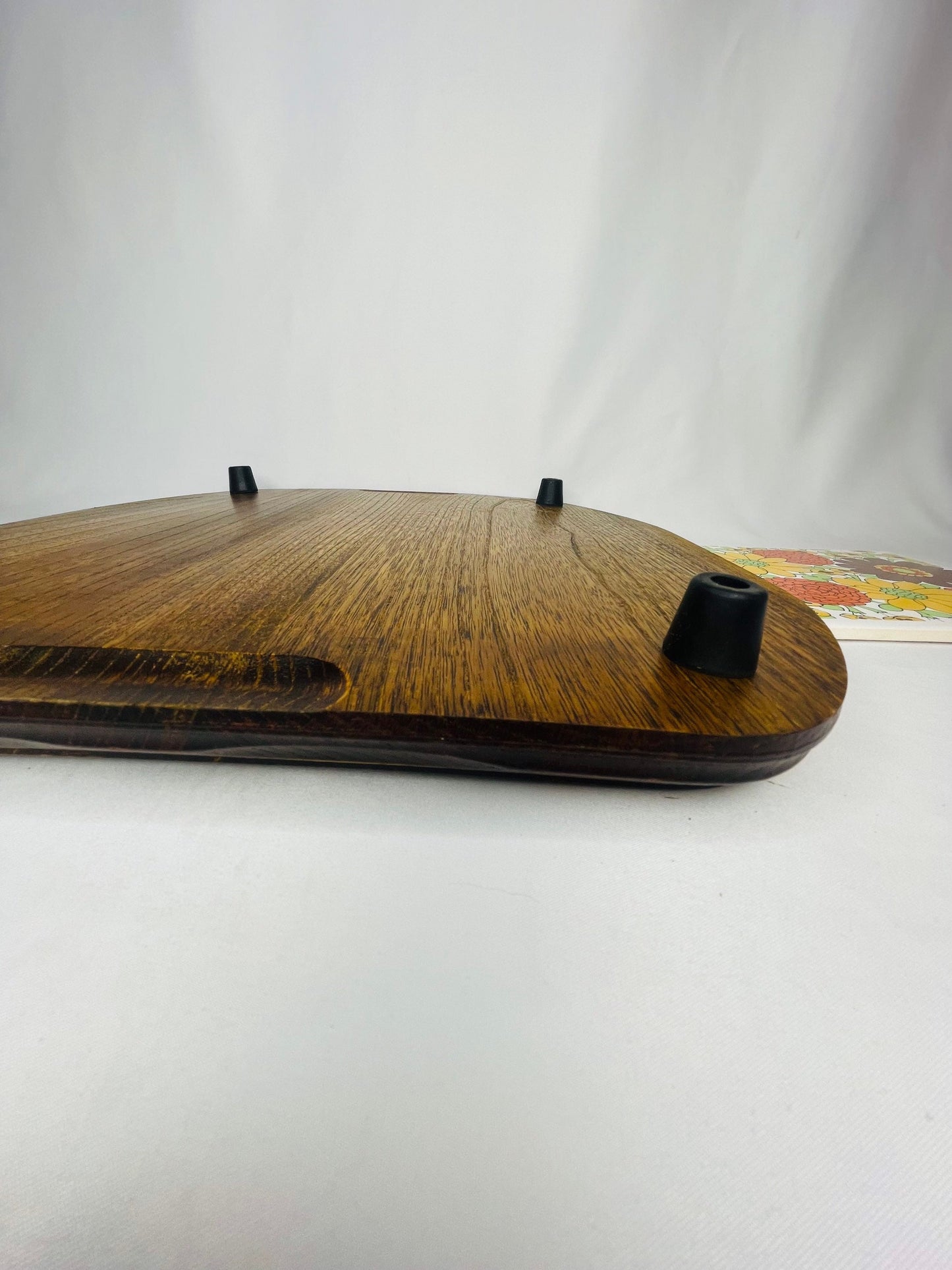 Wooden Serving Tray With Flower Decorated Tile