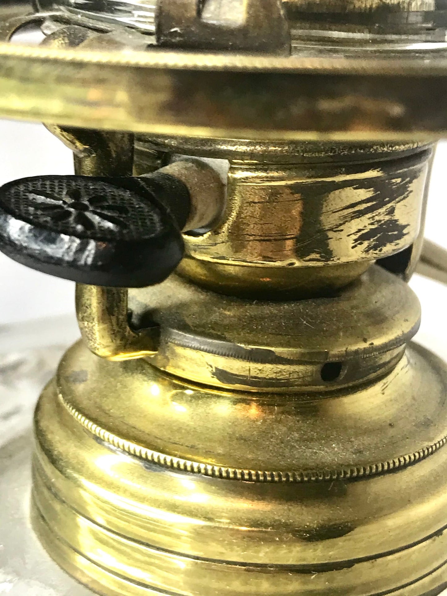Vintage brass & glass oil/kerosene lamp with hurricane shade modified to electric