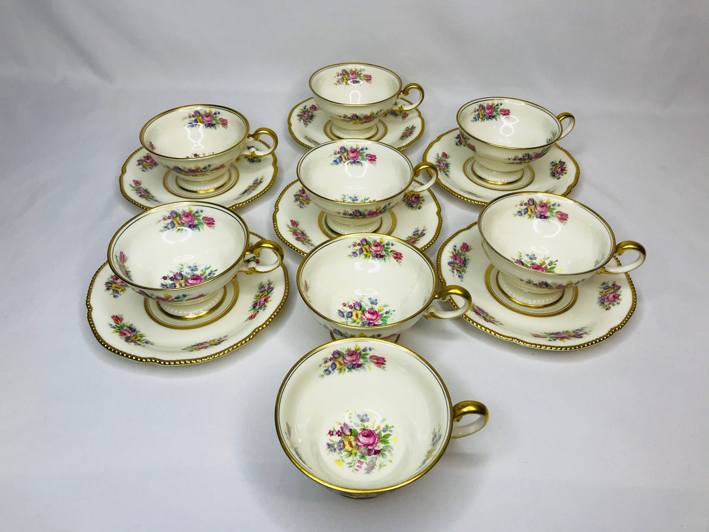 Castleton china castleton rose tea cups & saucer - set 8 cups and 6 saucers