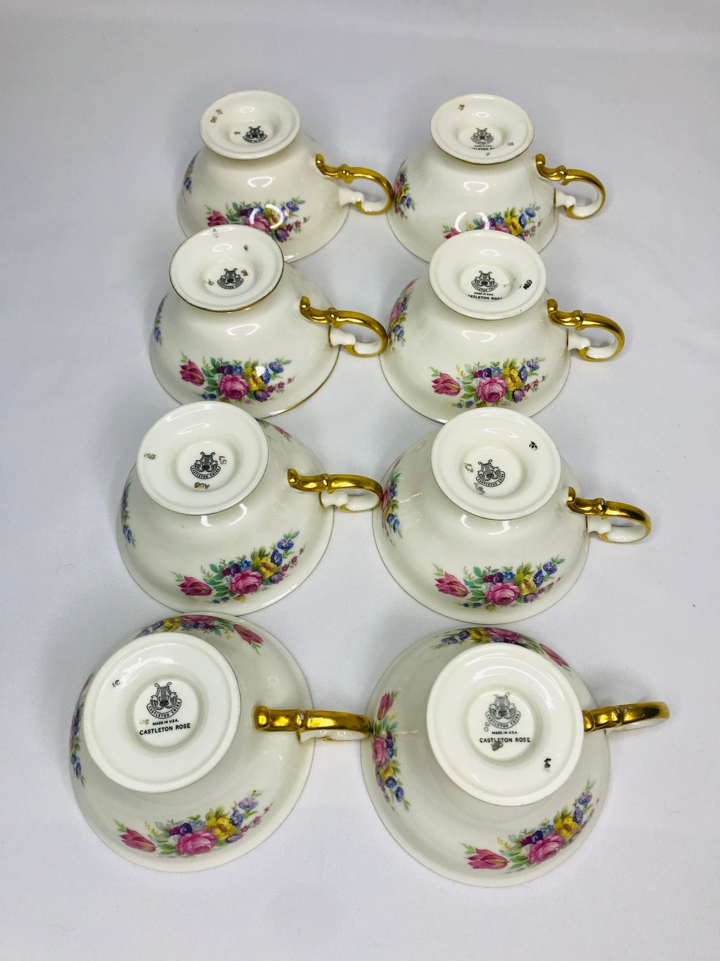 Castleton china castleton rose tea cups & saucer - set 8 cups and 6 saucers
