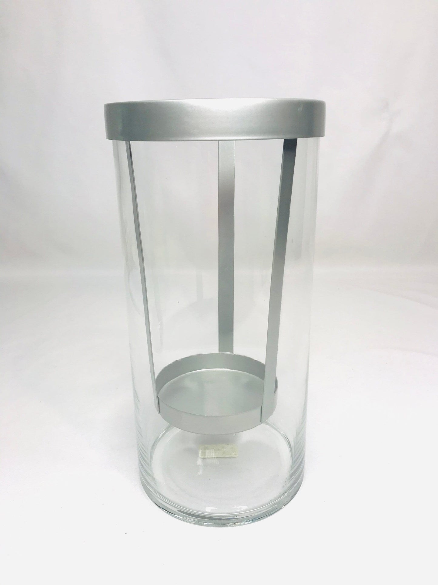 Glass & metal cylinder tea light candle holder