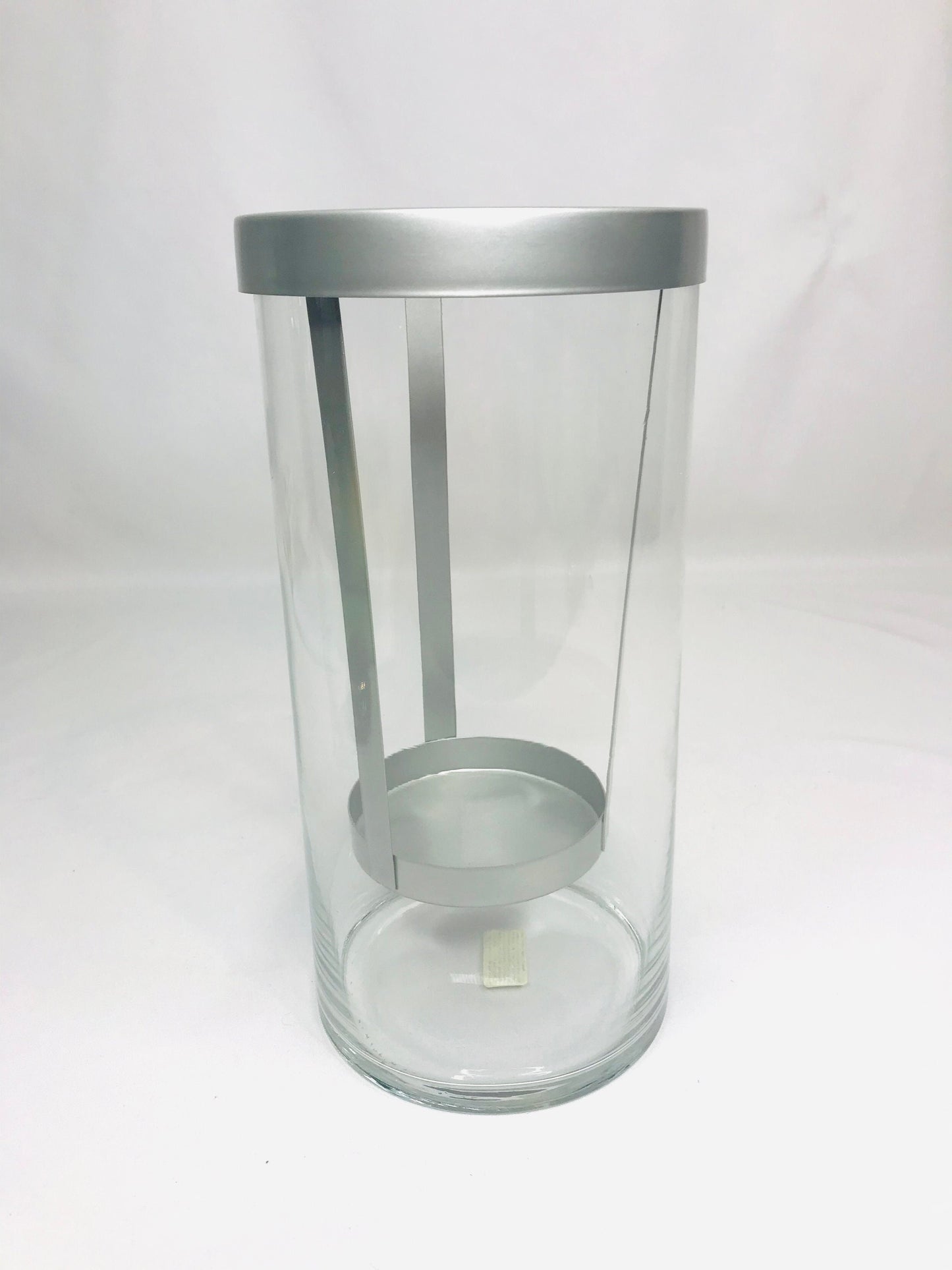 Glass & metal cylinder tea light candle holder