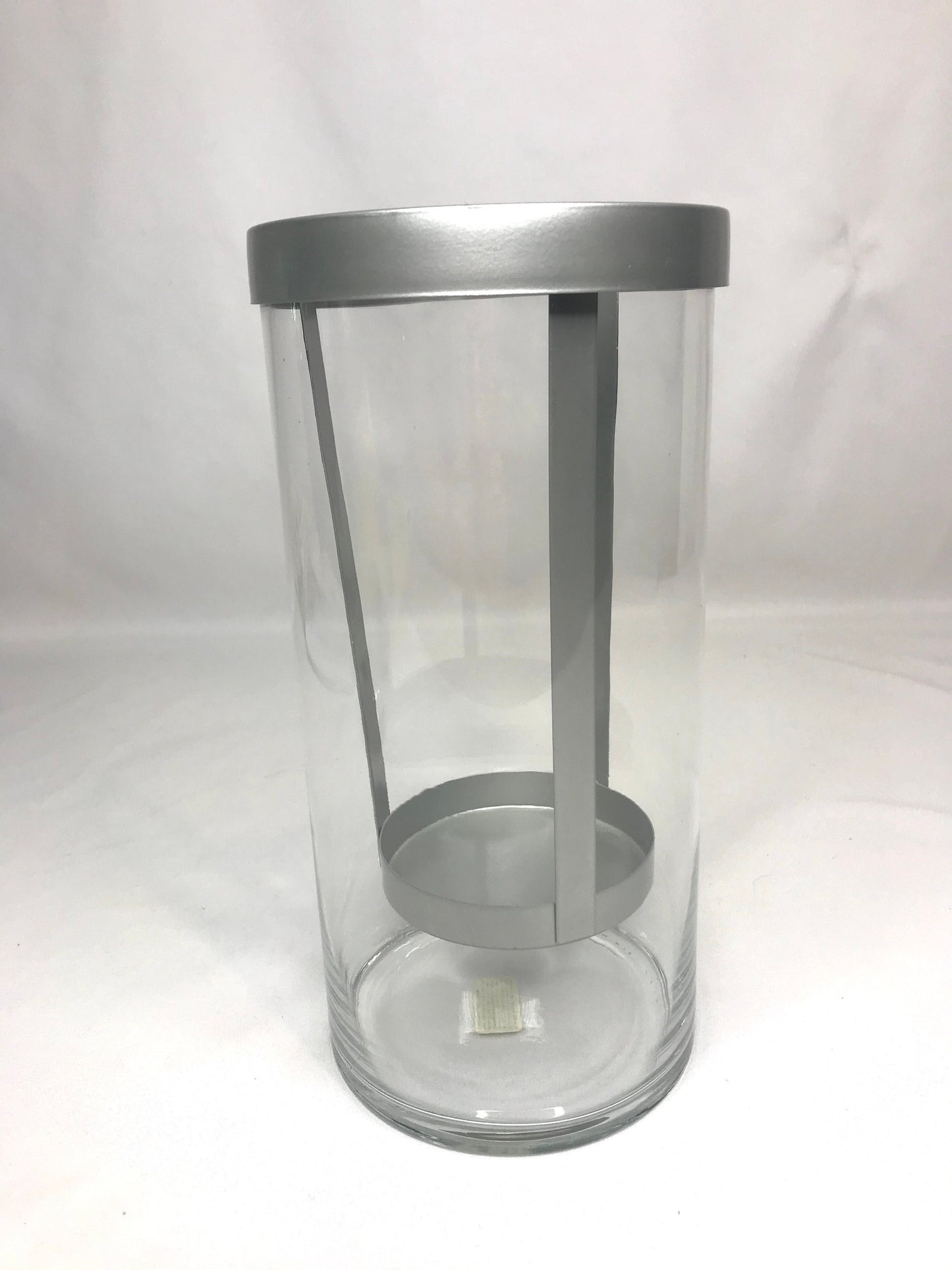 Glass & metal cylinder tea light candle holder