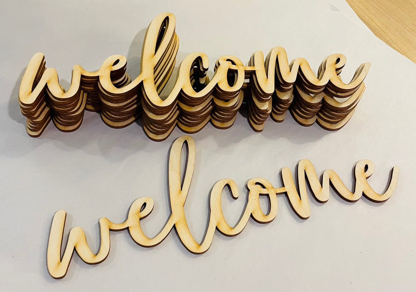Unfinished wooden cut-out welcome sign/art decor/crafting