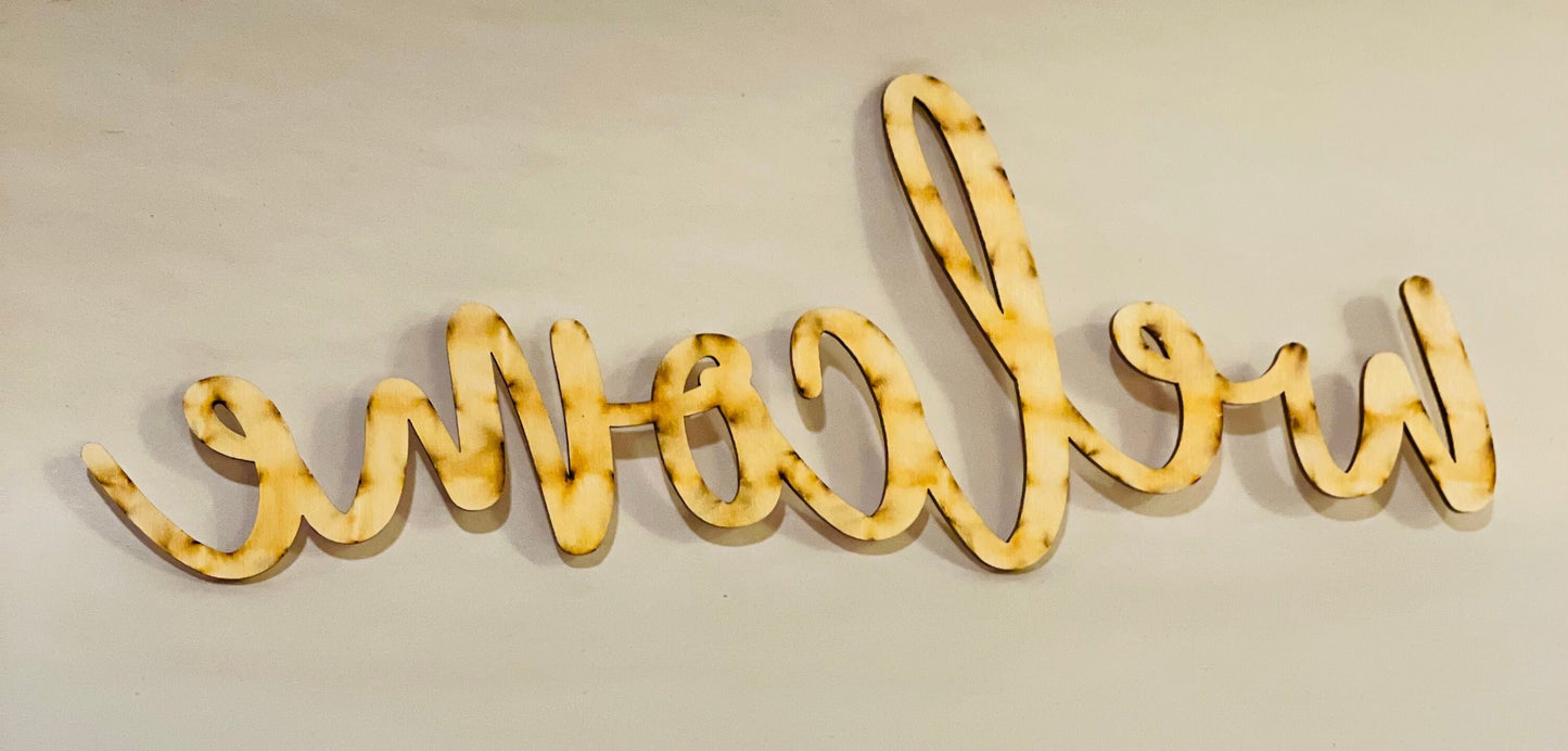 Unfinished wooden cut-out welcome sign/art decor/crafting