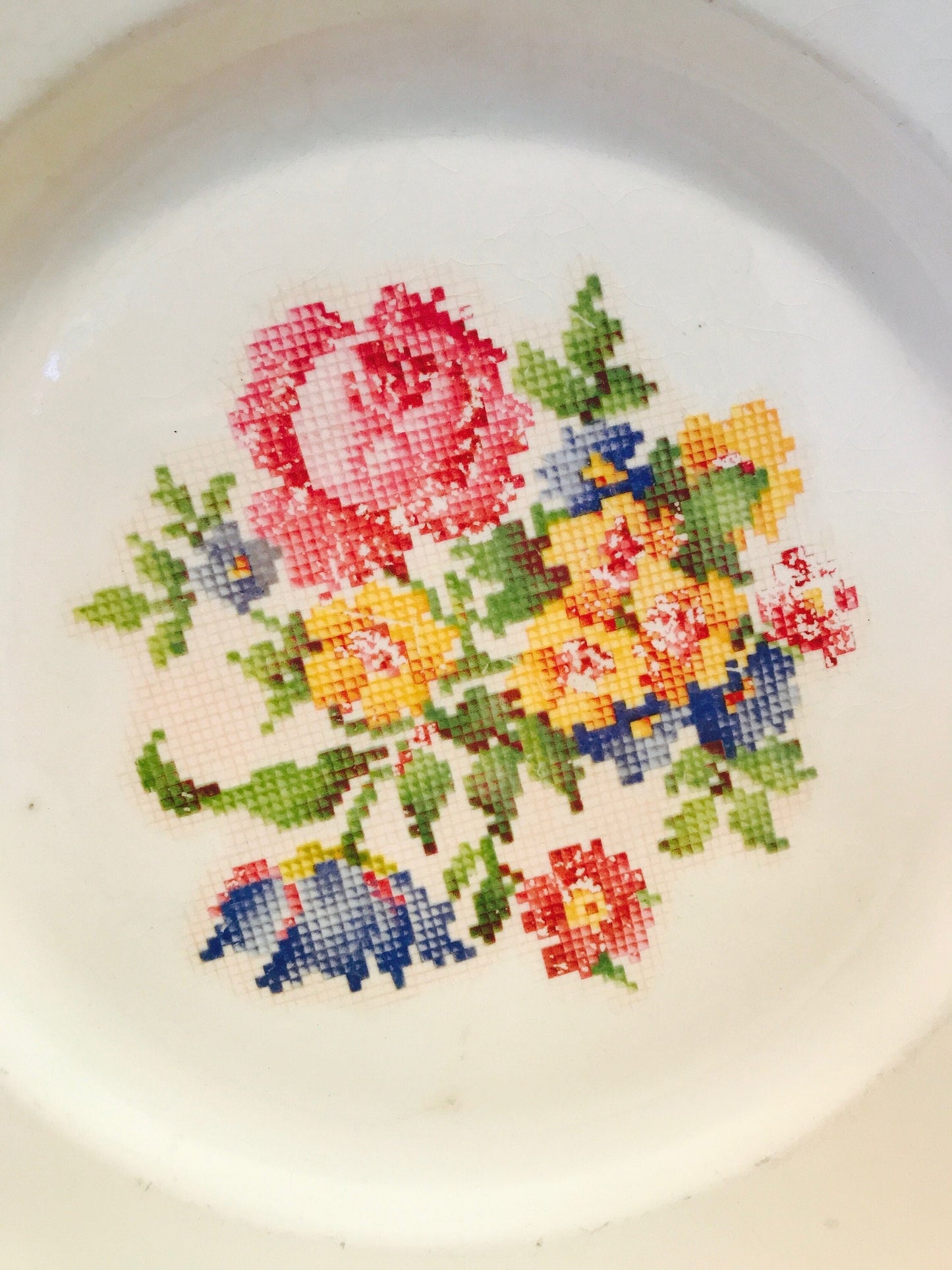 Gold trim needlepoint china plate