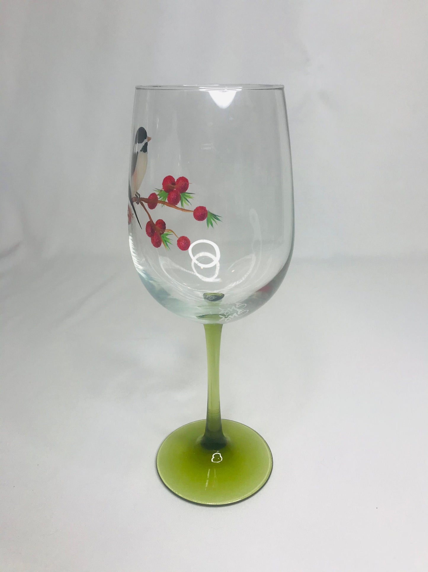 Hand-painted chickadee wine/water/juice glass by sms