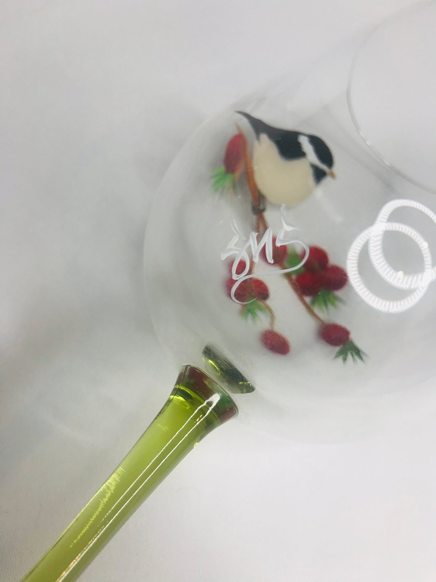 Hand-painted chickadee wine/water/juice glass by sms