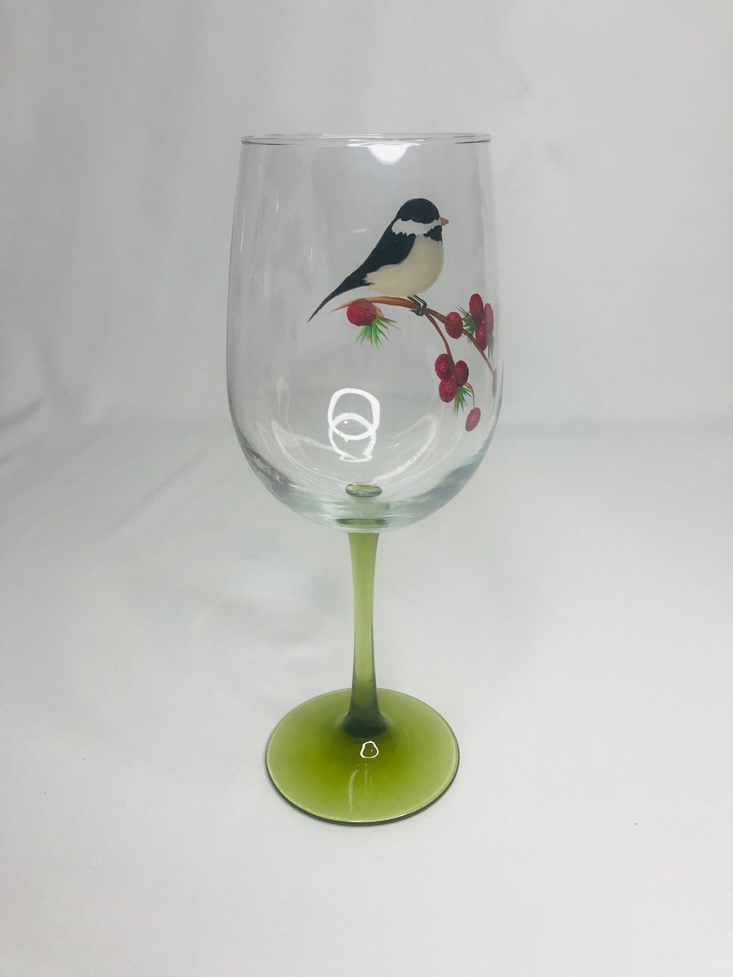 Hand-painted chickadee wine/water/juice glass by sms