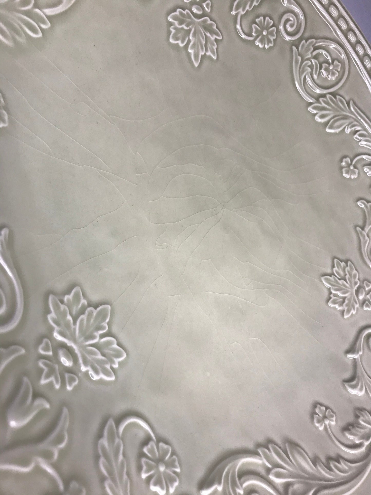 Destino’s, s. a. large beige leaf/floral scroll design serving bowl made in Portugal