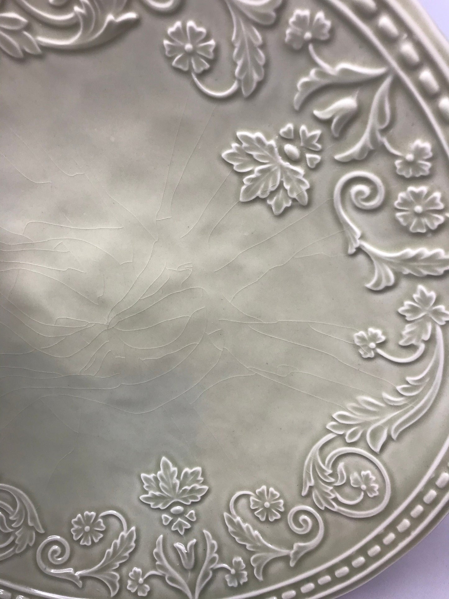 Destino’s, s. a. large beige leaf/floral scroll design serving bowl made in Portugal